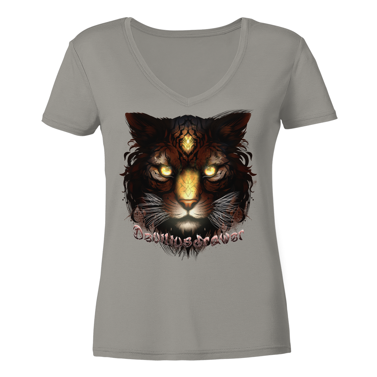 Deviliusdrawer Gold Tigercat - Ladies V-Neck Shirt