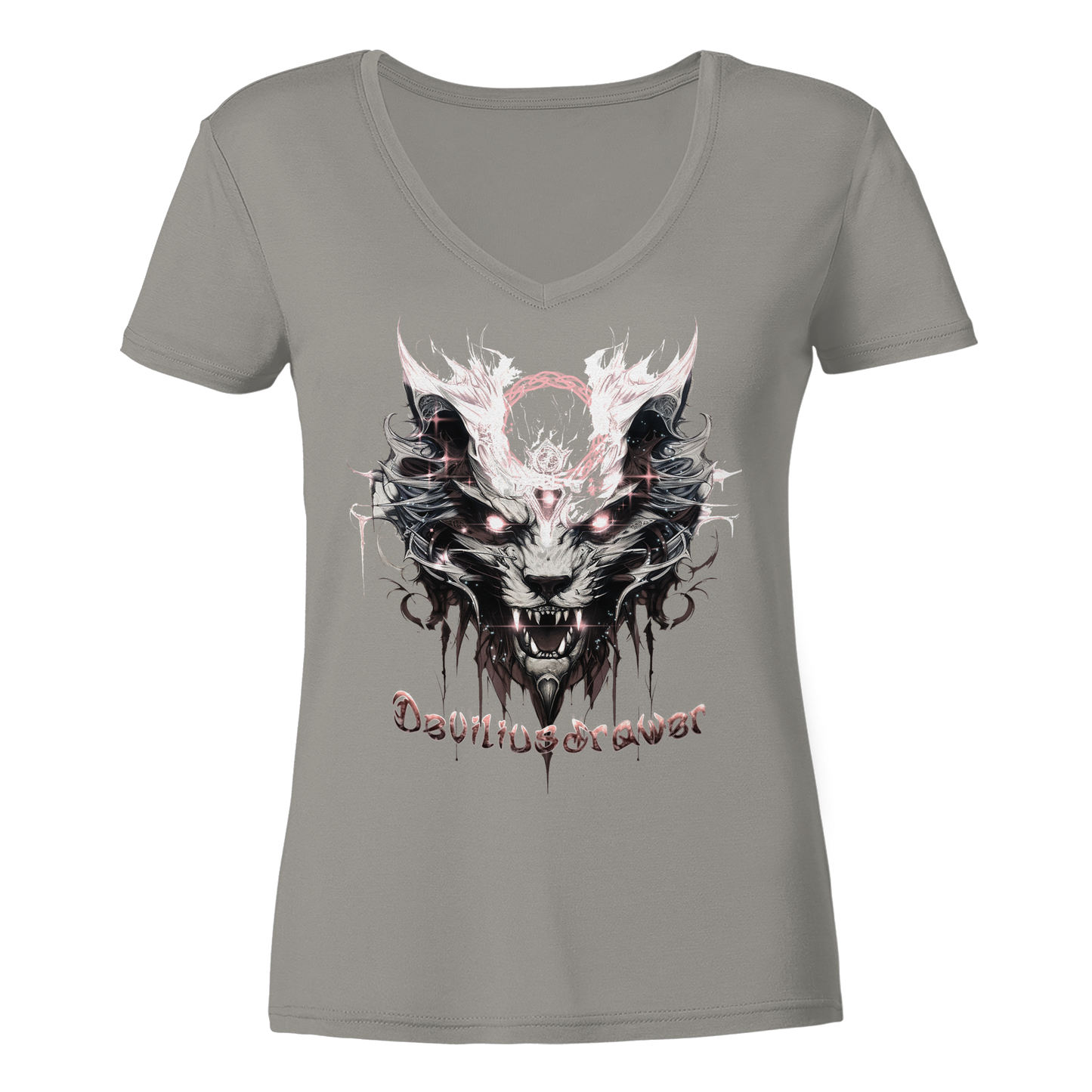 Deviliusdrawer Demonic Glow Cat - Ladies V-Neck Shirt