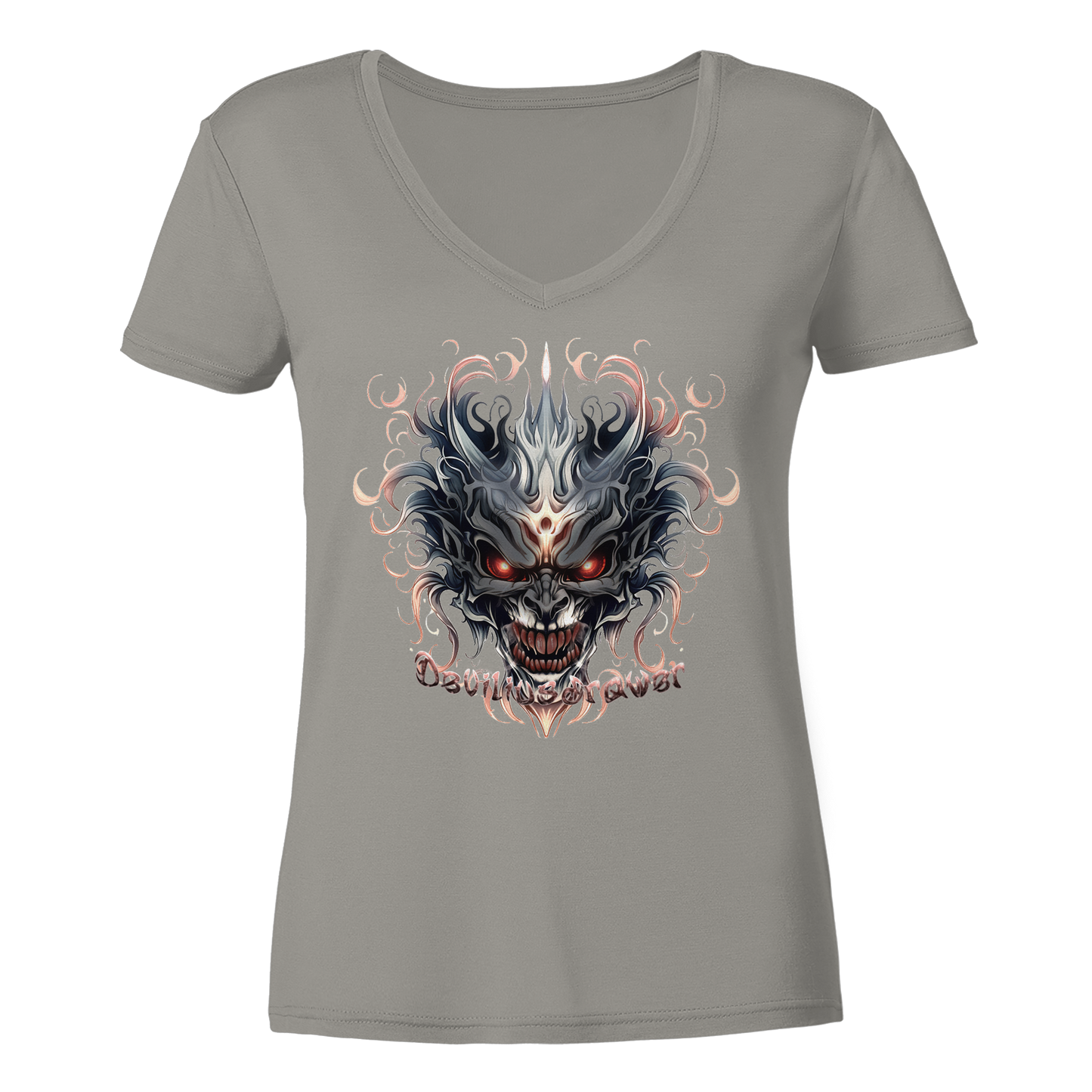 Deviliusdrawer Demon Mask - Ladies V-Neck Shirt