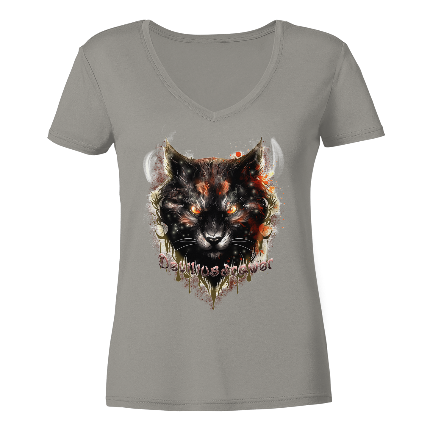 Deviliusdrawer Red Devil Cat - Ladies V-Neck Shirt