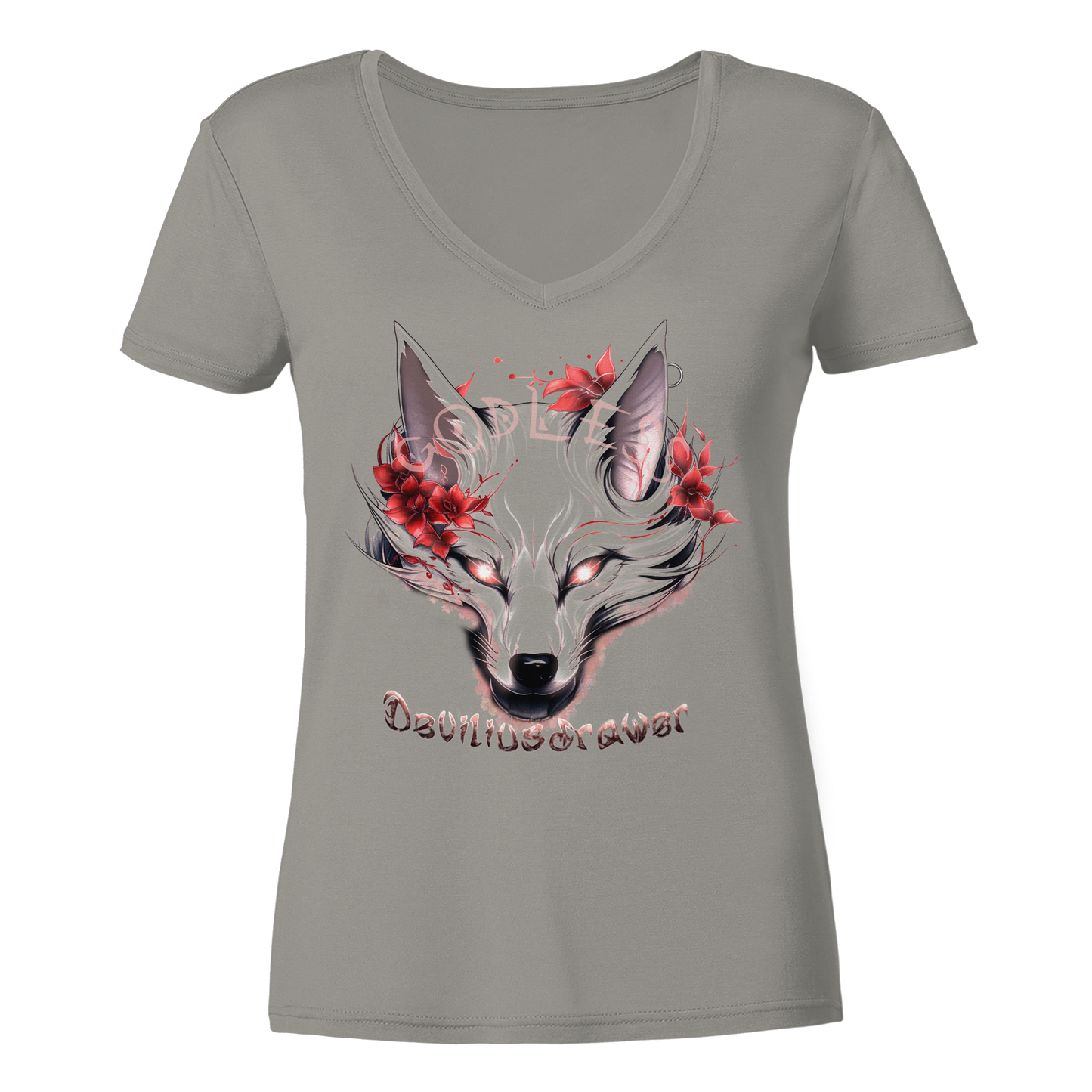 Deviliusdrawer Kitsune Wolf - Ladies V-Neck Shirt