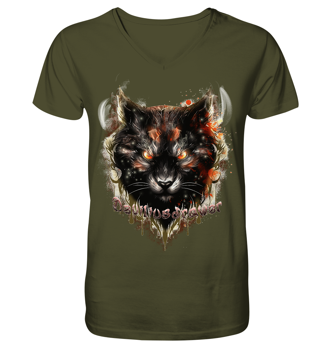 Deviliusdrawer Red Devil Cat - V-Neck Shirt