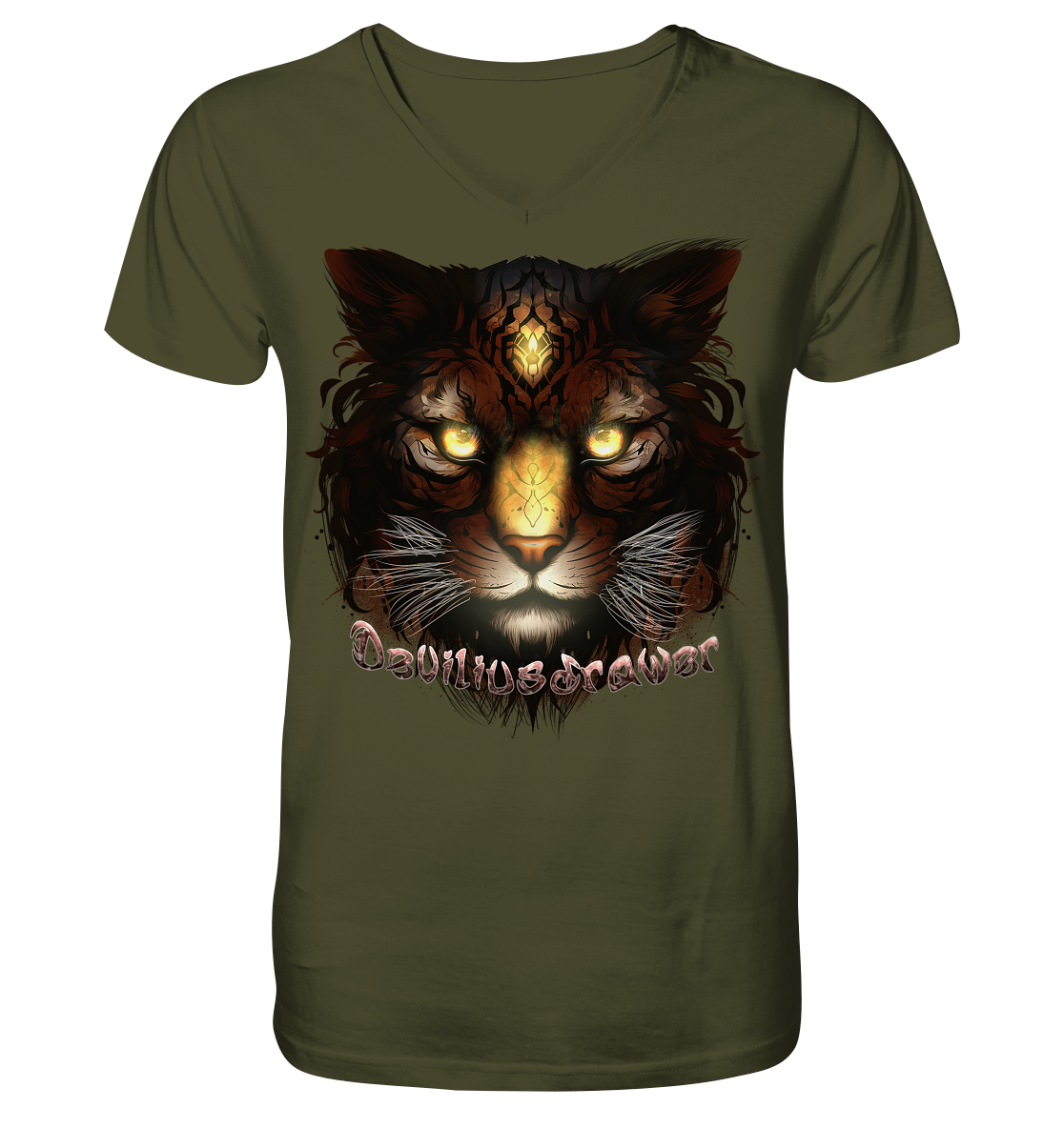 Deviliusdrawer Gold Tigercat - V-Neck Shirt