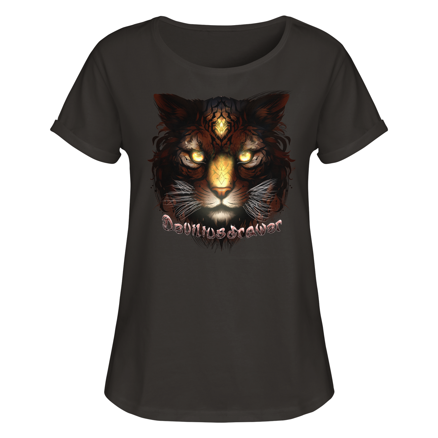 Deviliusdrawer Gold Tigercat - Womens Roll-Up T-Shirt