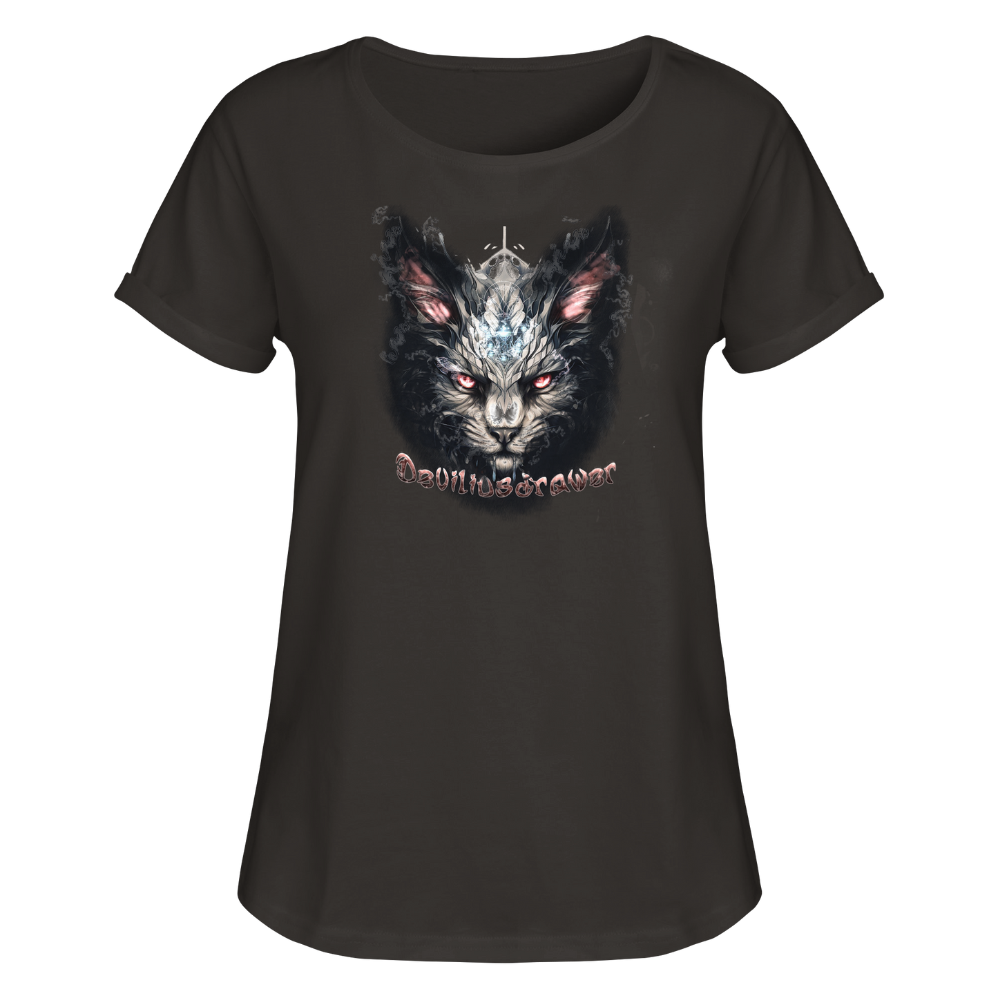 Deviliusdrawer Myshtical Redeyed Cat - Womens Roll-Up T-Shirt