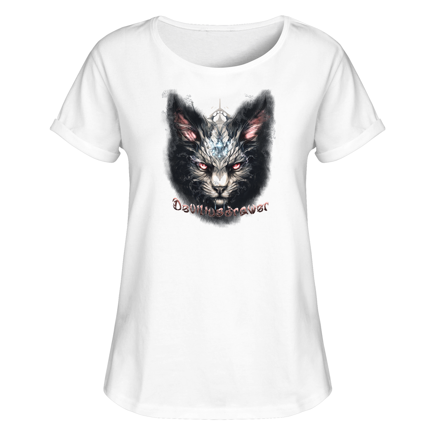 Deviliusdrawer Myshtical Redeyed Cat - Womens Roll-Up T-Shirt