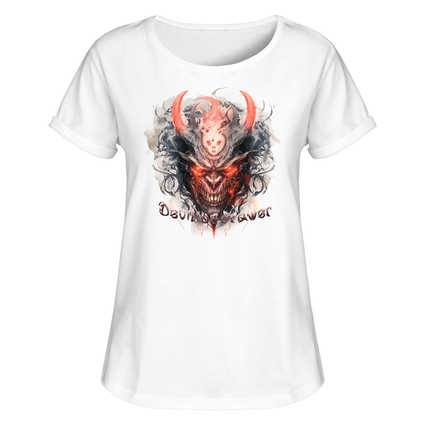 Deviliusdrawer Red Horn Devil - Womens Roll-Up T-Shirt