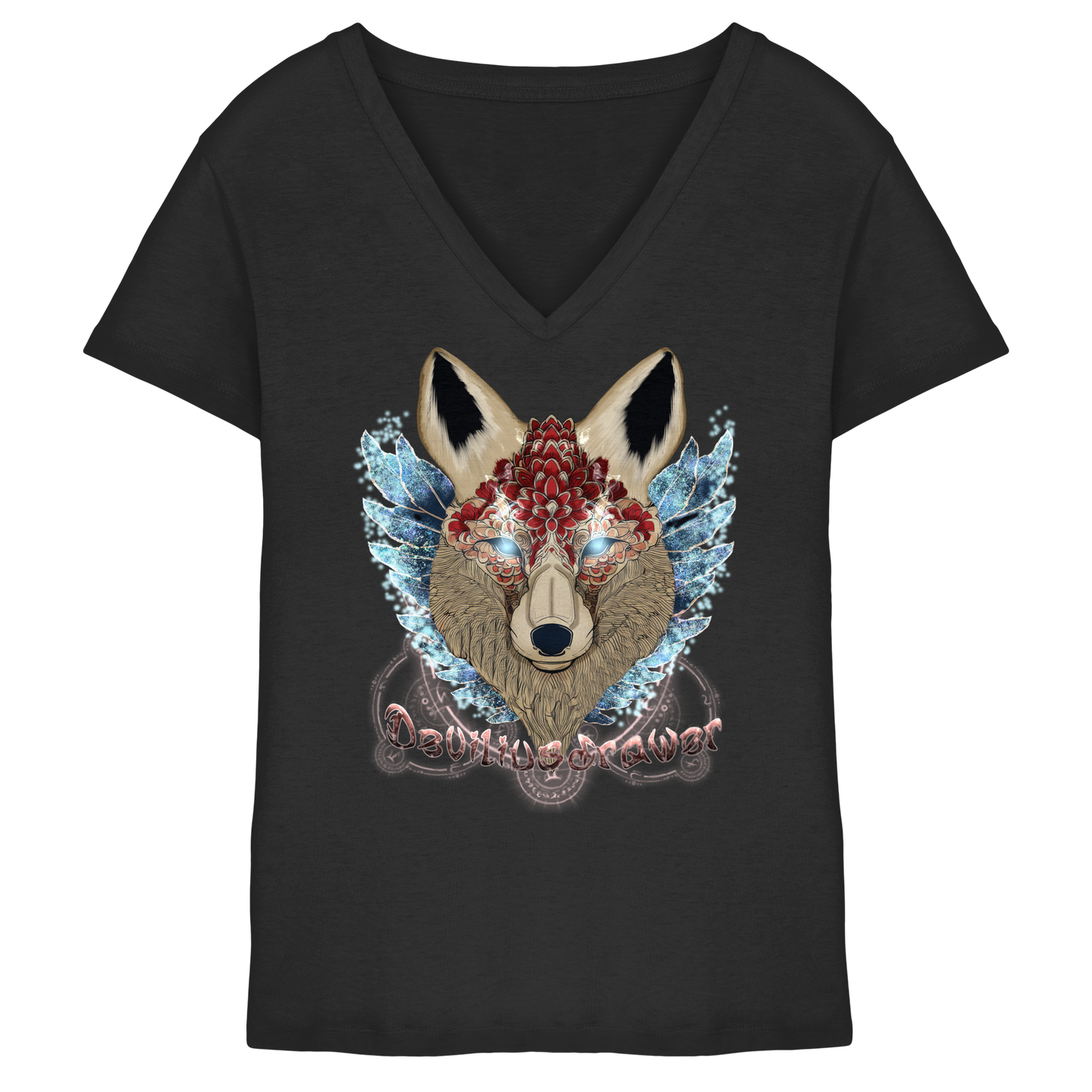 Deviliusdrawer Diamond Kitsune - Ladies V-Neck Shirt