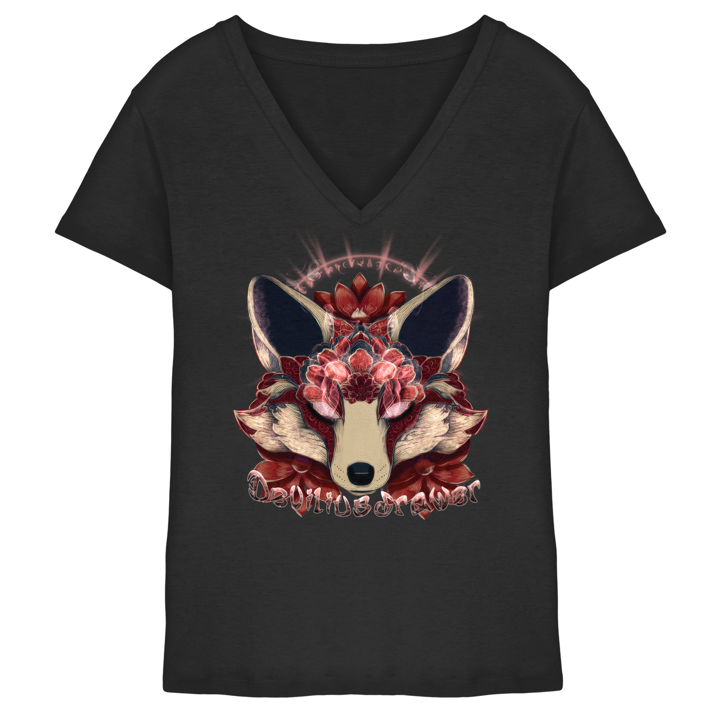 Deviliusdrawer Fire Kitsune - Ladies V-Neck Shirt