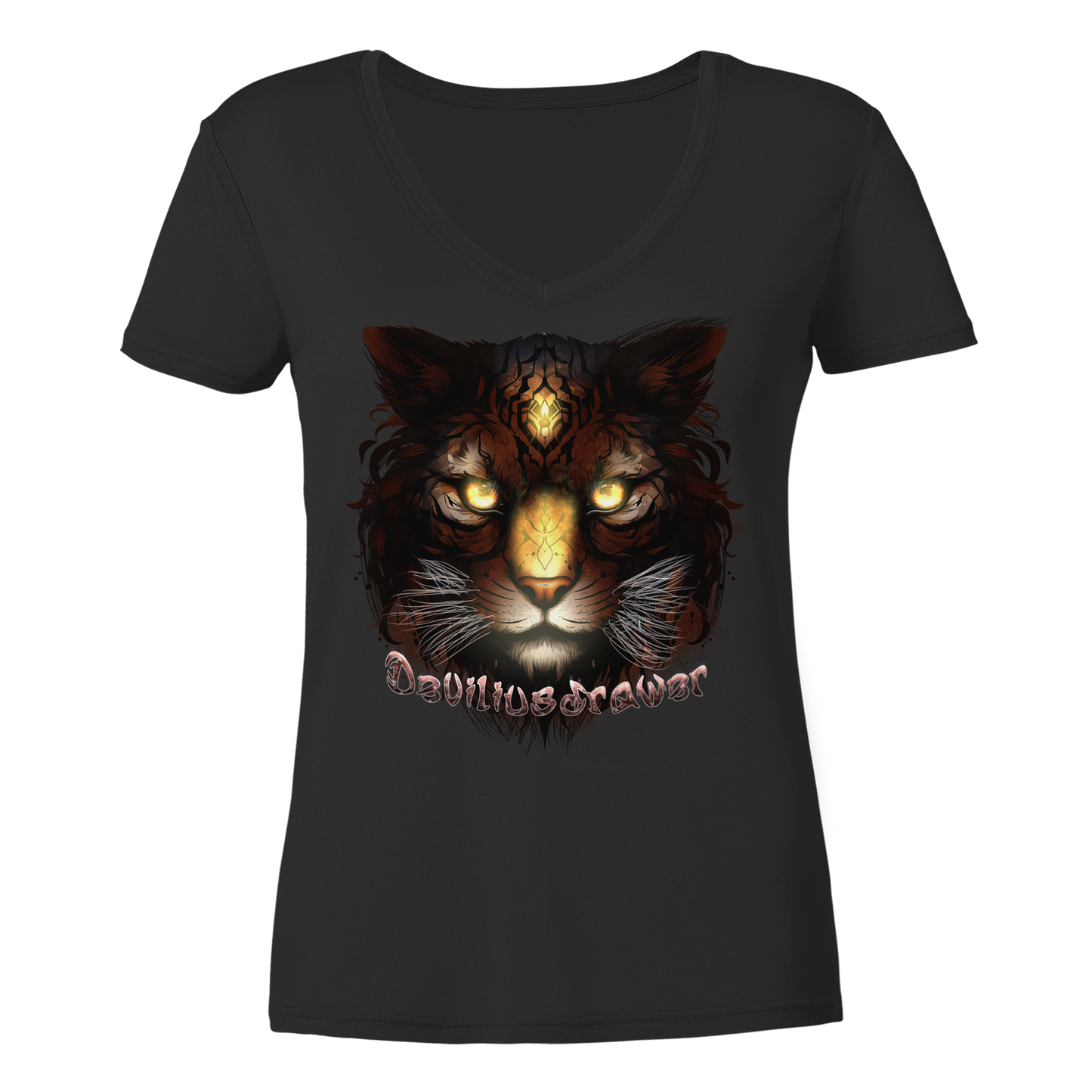 Deviliusdrawer Gold Tigercat - Ladies V-Neck Shirt
