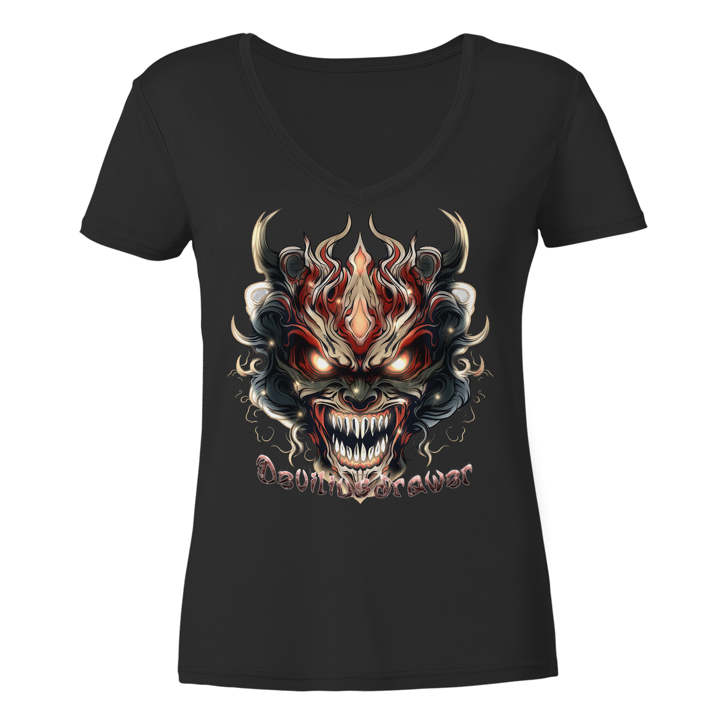 Deviliusdrawer Evil Vamp Mask - Ladies V-Neck Shirt