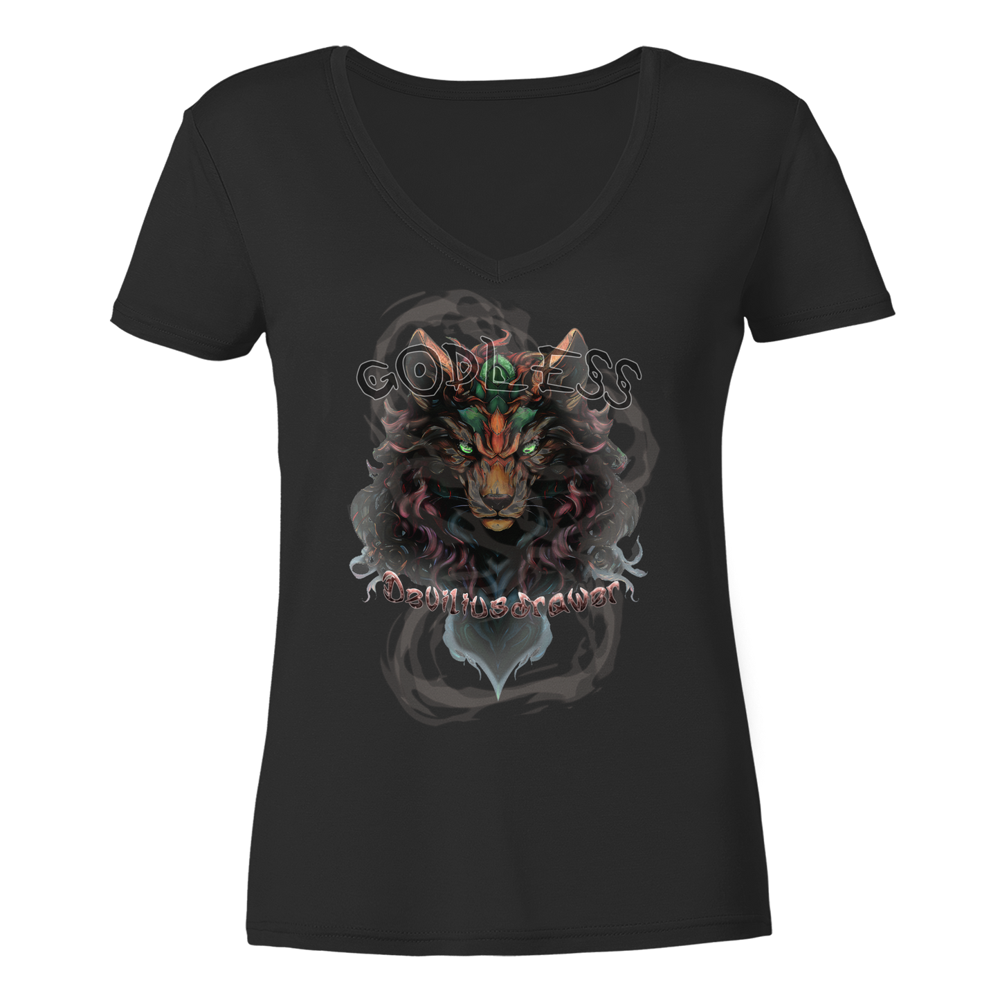 Deviliusdrawer Godless Wolf - Ladies V-Neck Shirt