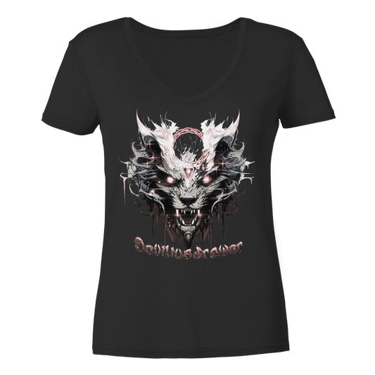 Deviliusdrawer Demonic Glow Cat - Ladies V-Neck Shirt