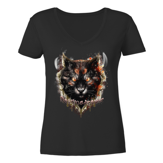 Deviliusdrawer Red Devil Cat - Ladies V-Neck Shirt