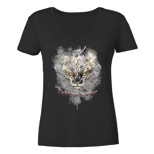 Deviliusdrawer White Catgod - Ladies V-Neck Shirt