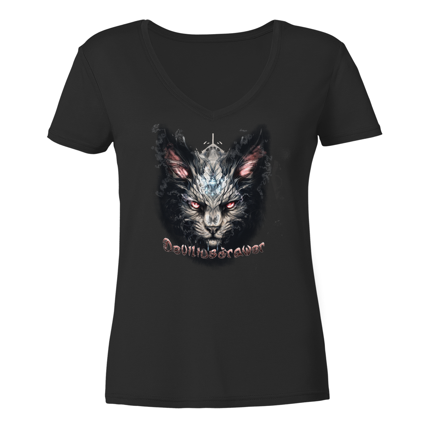 Deviliusdrawer Myshtical Redeyed Cat - Ladies V-Neck Shirt