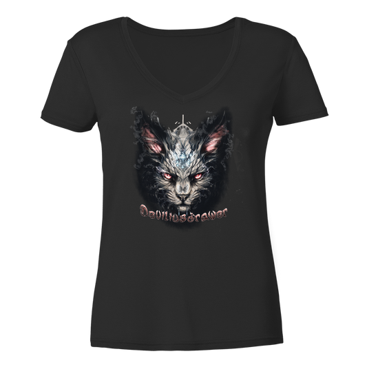 Deviliusdrawer Myshtical Redeyed Cat - Ladies V-Neck Shirt