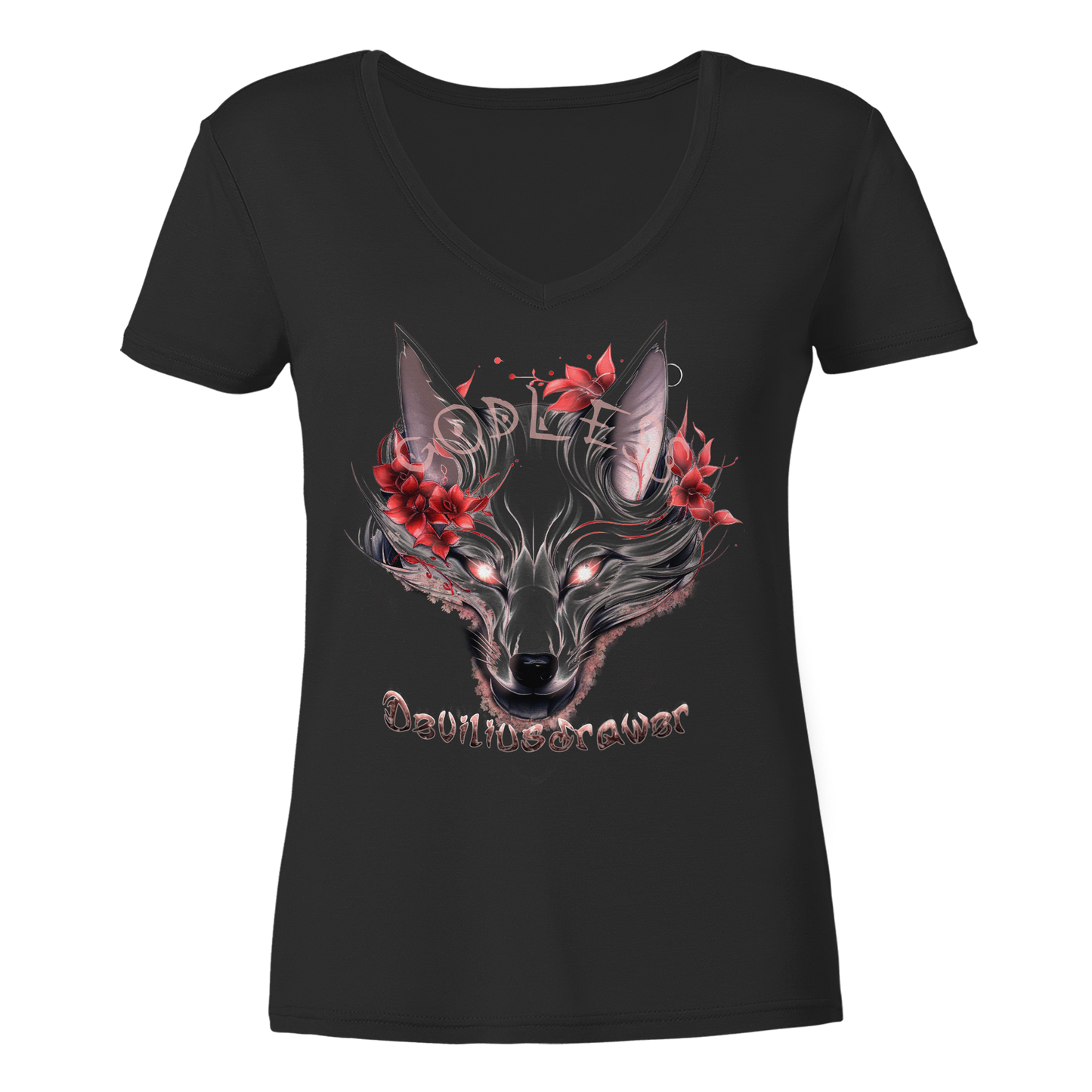 Deviliusdrawer Kitsune Wolf - Ladies V-Neck Shirt