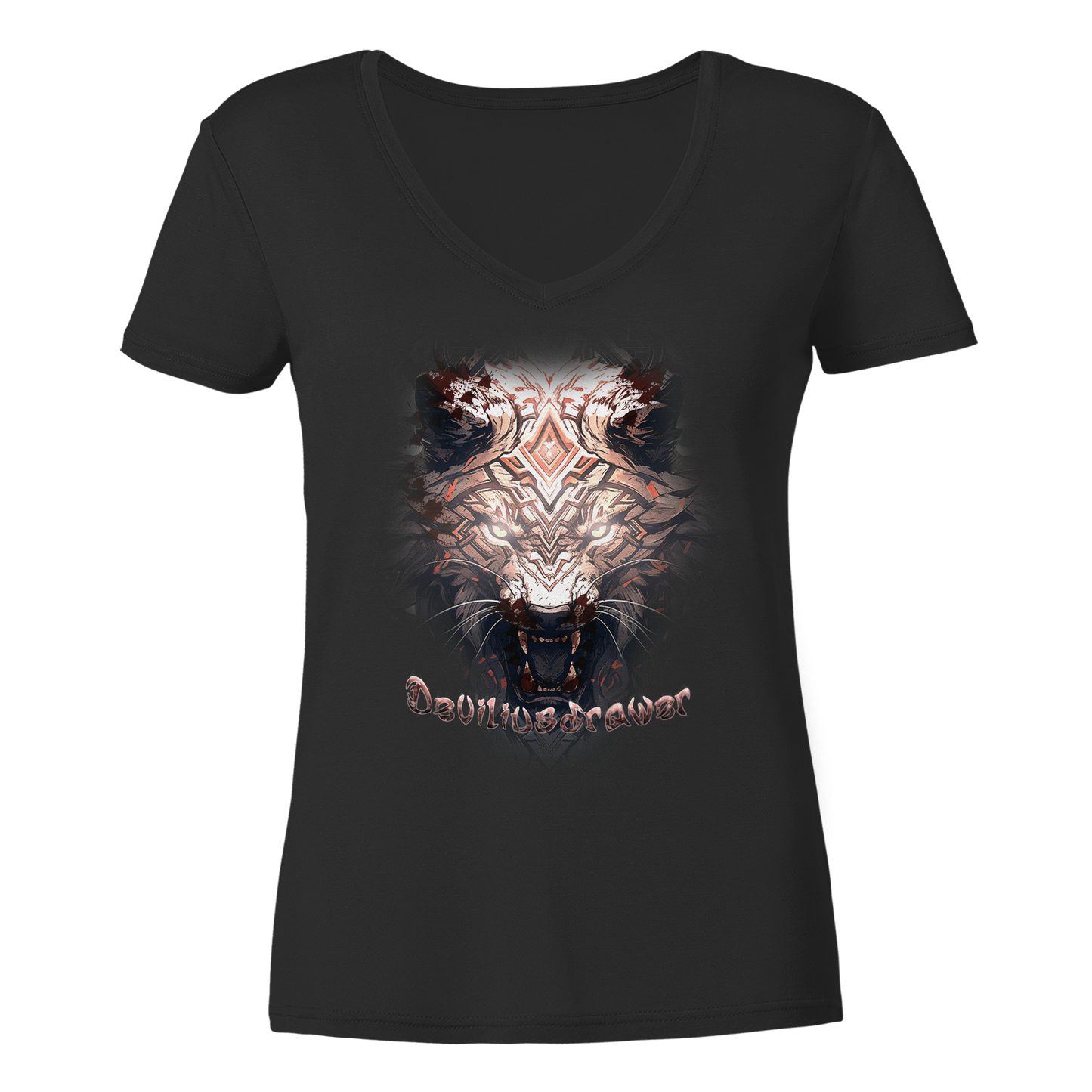 Deviliusdrawer Gold Metal Tiger - Ladies V-Neck Shirt