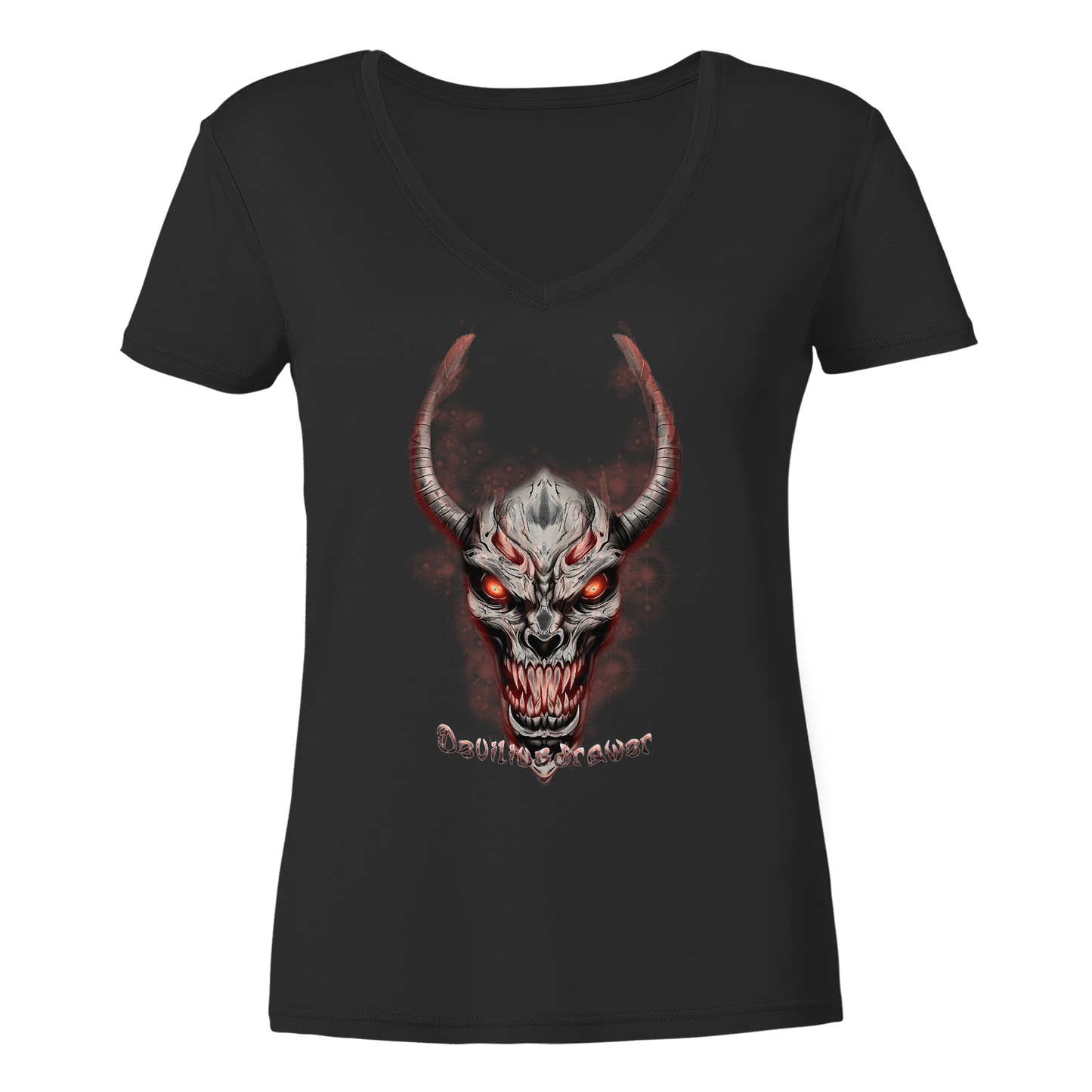 Deviliusdrawer Red Eyed Skeleton - Ladies V-Neck Shirt