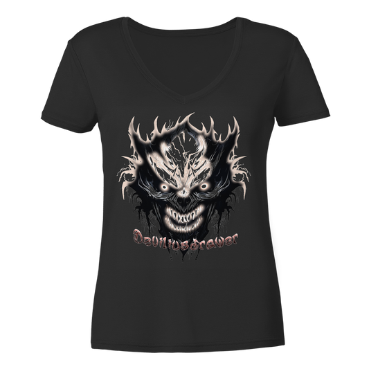 Deviliusdrawer Crazy Glow Devil - Ladies V-Neck Shirt