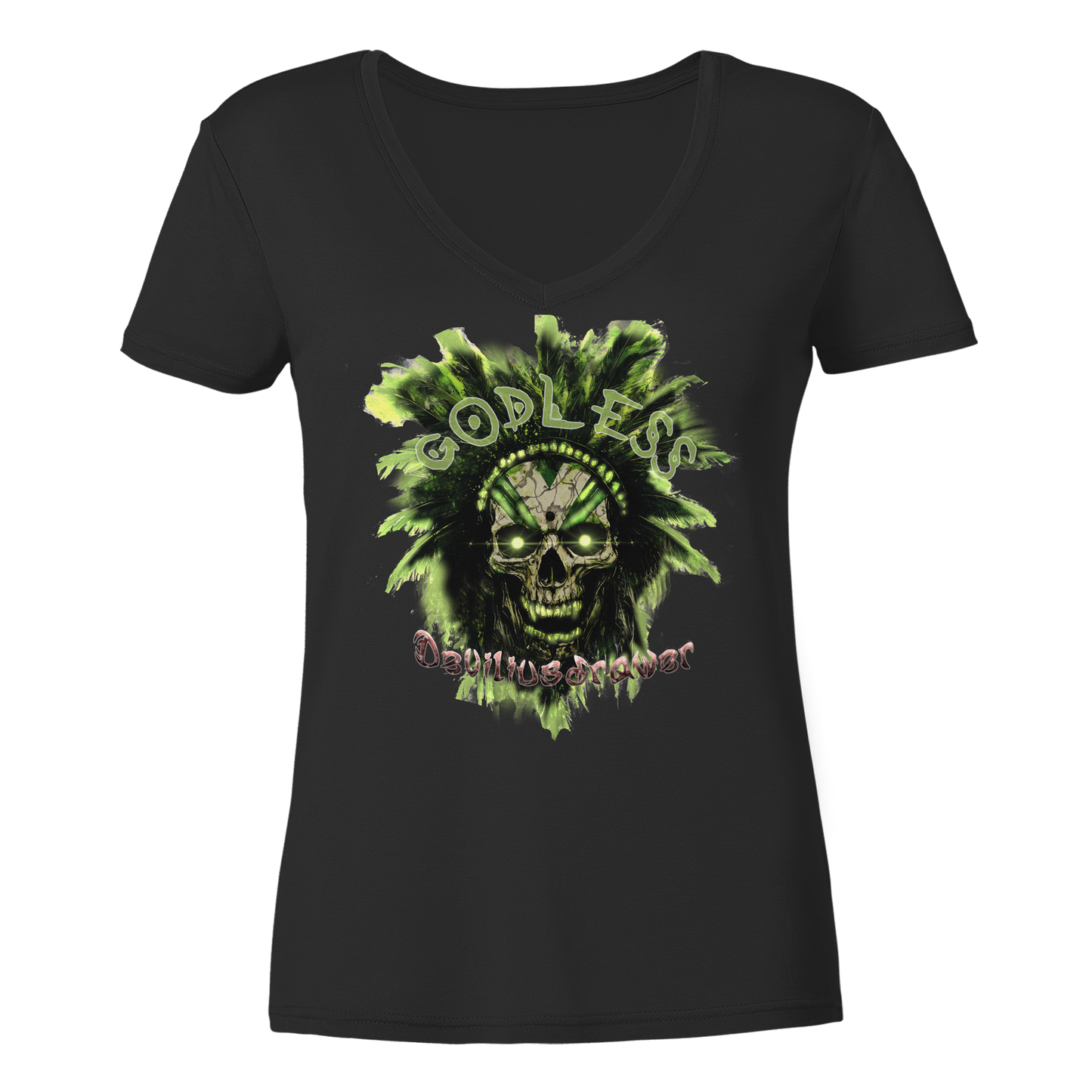 Deviliusdrawer Godless Skull - Ladies V-Neck Shirt