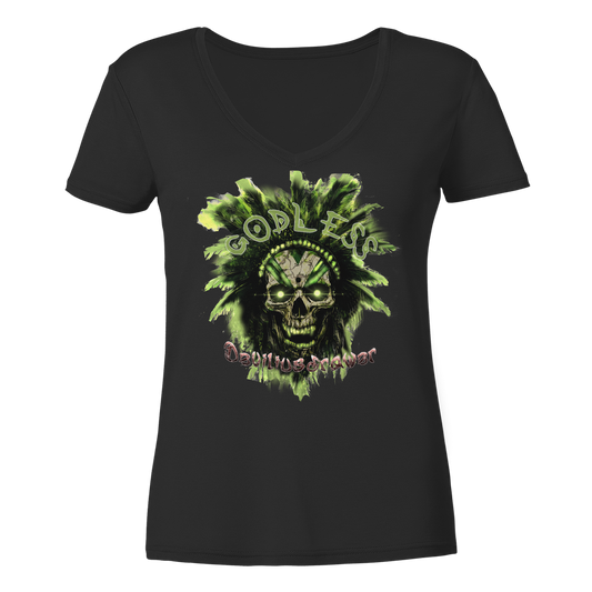 Deviliusdrawer Godless Skull - Ladies V-Neck Shirt