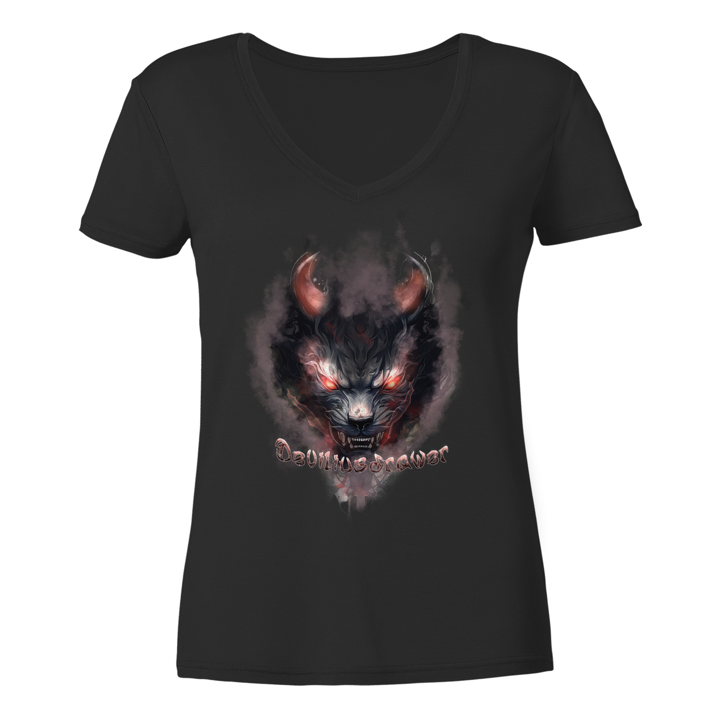 Deviliusdrawer Red Smoked Cat - Ladies V-Neck Shirt