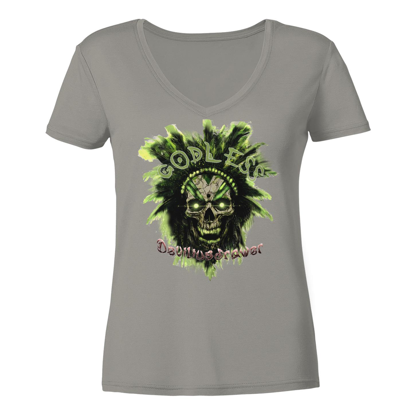 Deviliusdrawer Godless Skull - Ladies V-Neck Shirt