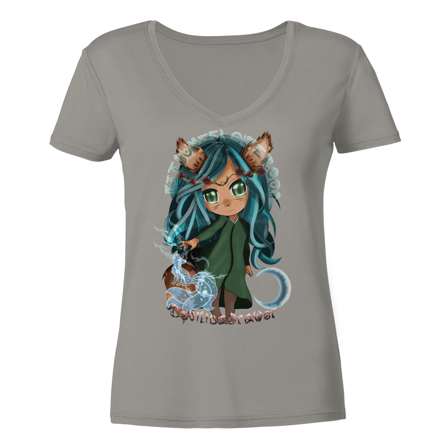 Deviliusdrawer Kitsuneflower - Ladies V-Neck Shirt