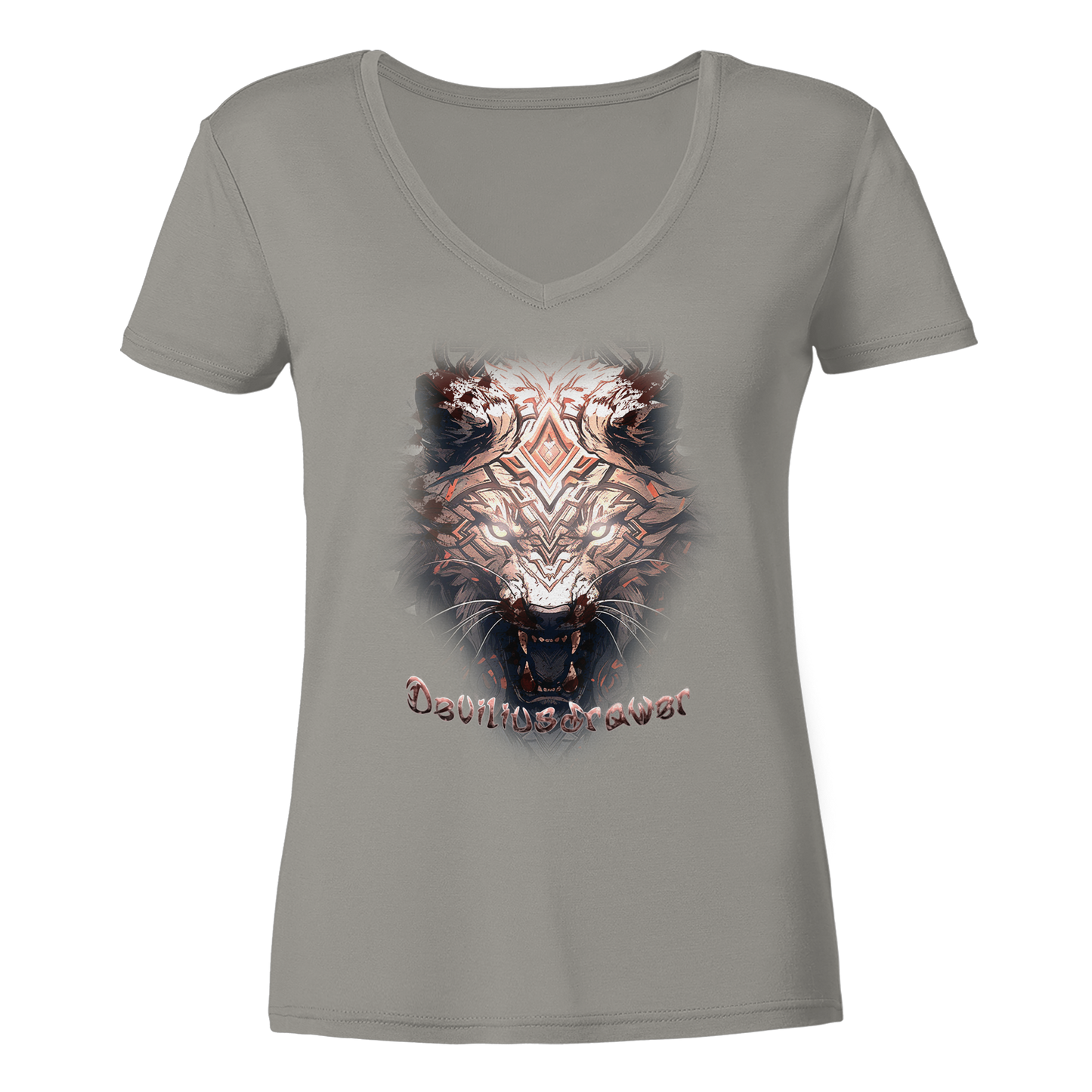 Deviliusdrawer Gold Metal Tiger - Ladies V-Neck Shirt