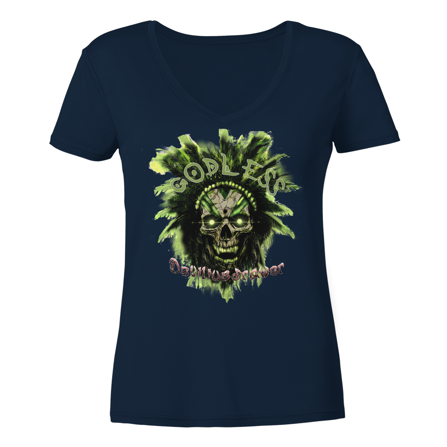 Deviliusdrawer Godless Skull - Ladies V-Neck Shirt