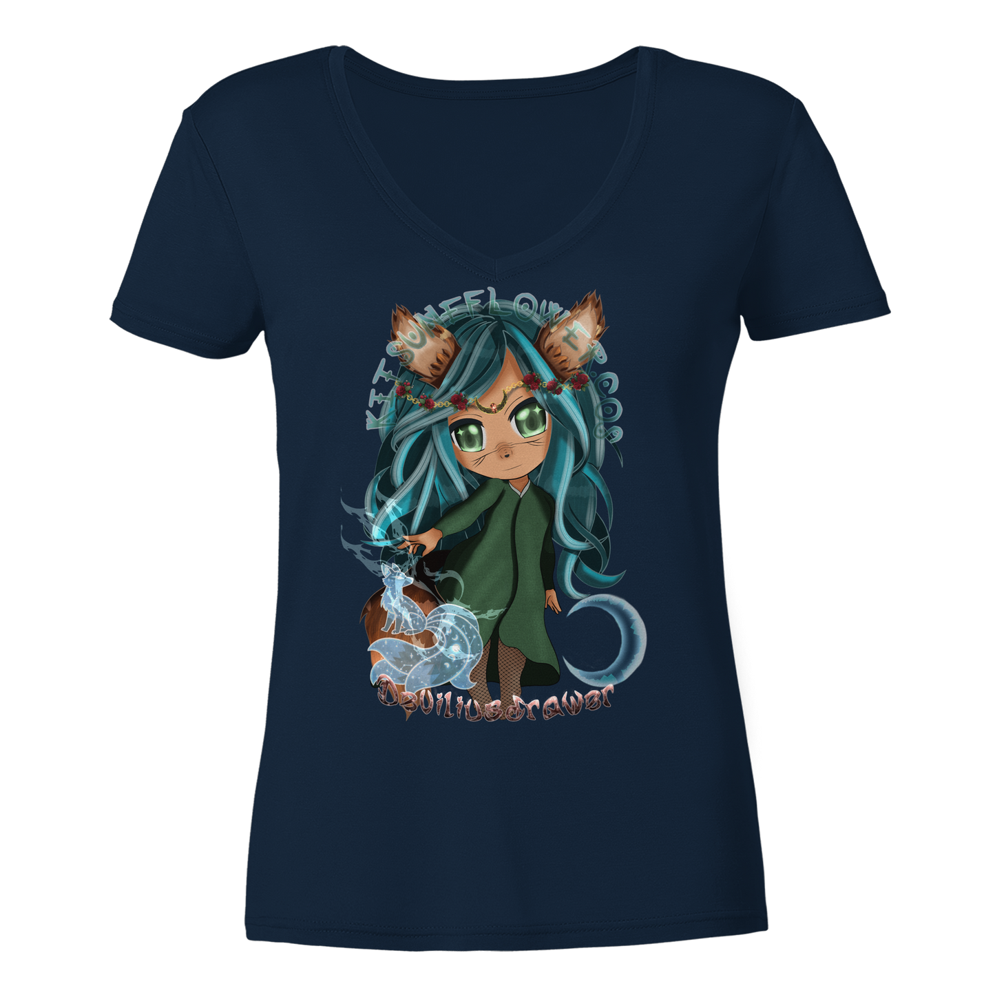 Deviliusdrawer Kitsuneflower - Ladies V-Neck Shirt