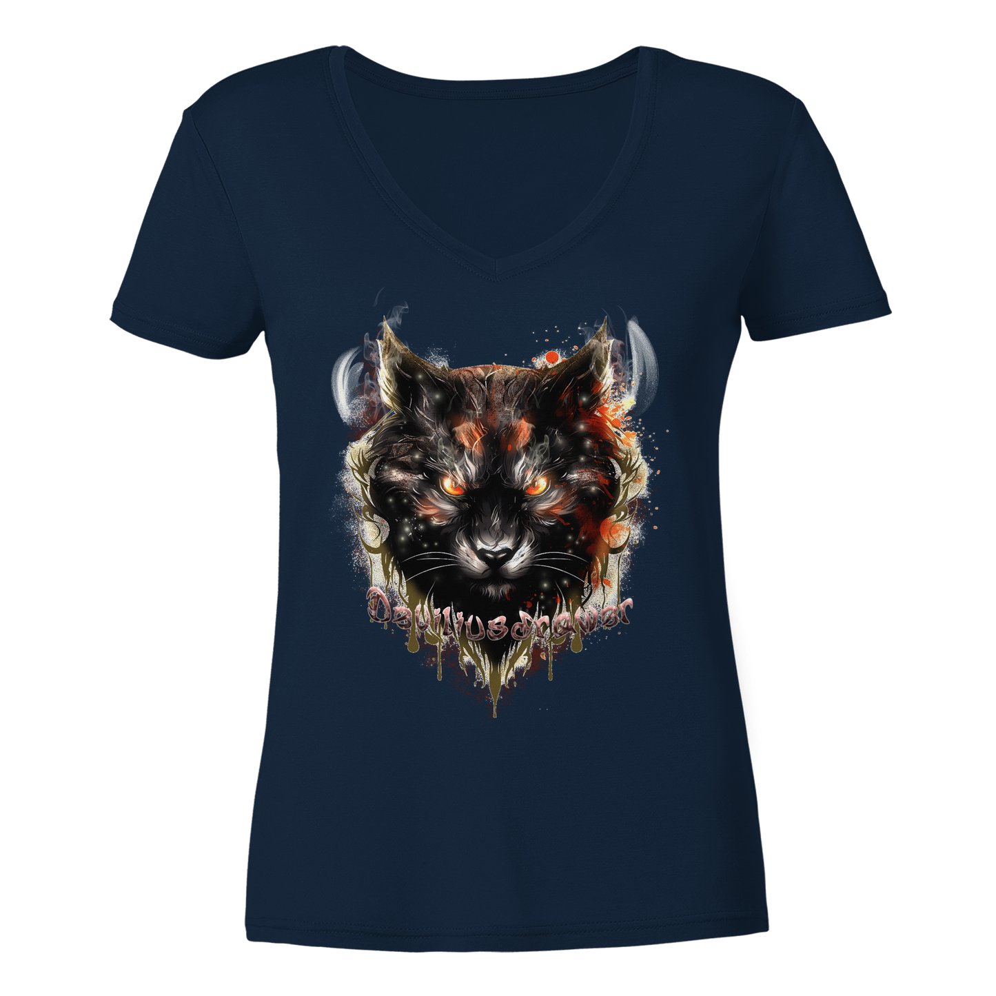 Deviliusdrawer Red Devil Cat - Ladies V-Neck Shirt