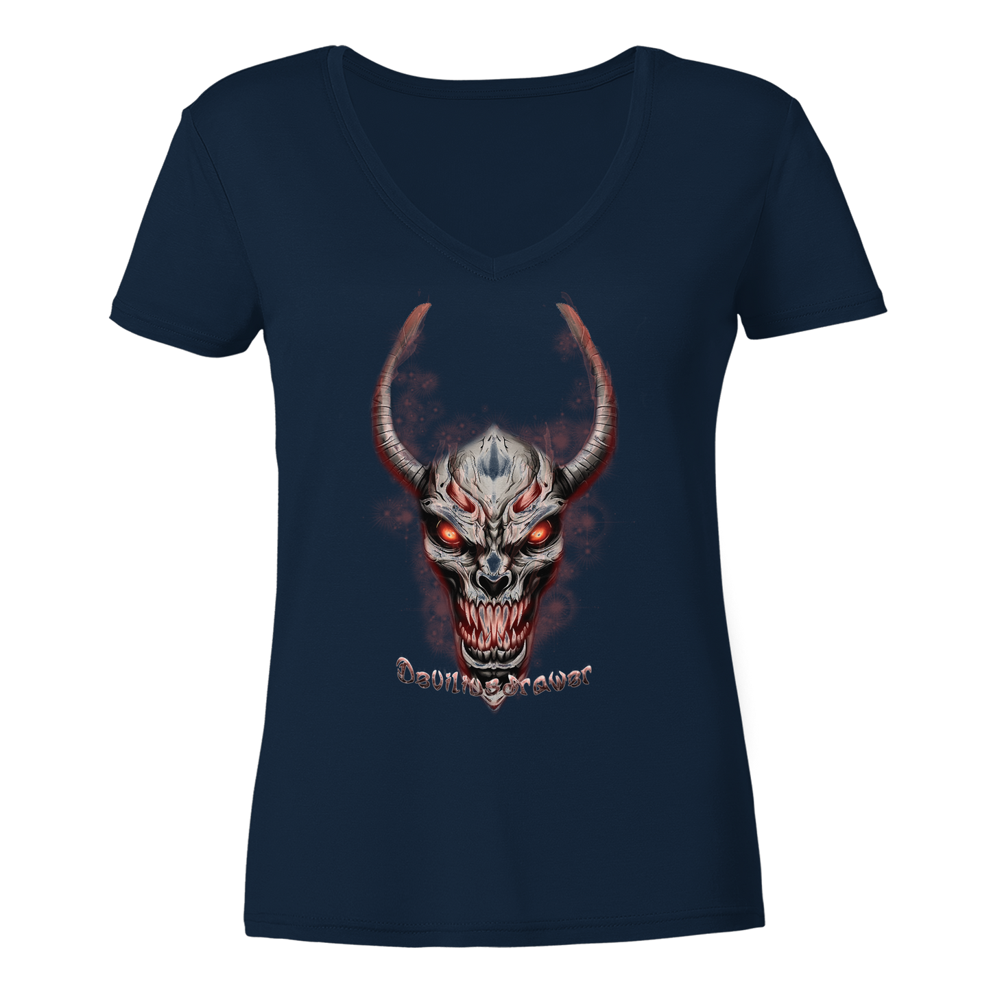 Deviliusdrawer Red Eyed Skeleton - Ladies V-Neck Shirt