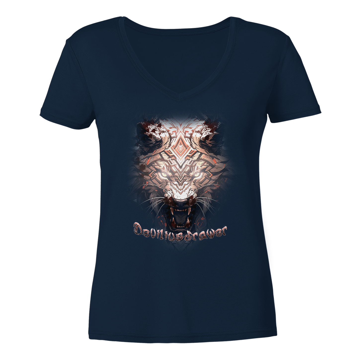 Deviliusdrawer Gold Metal Tiger - Ladies V-Neck Shirt