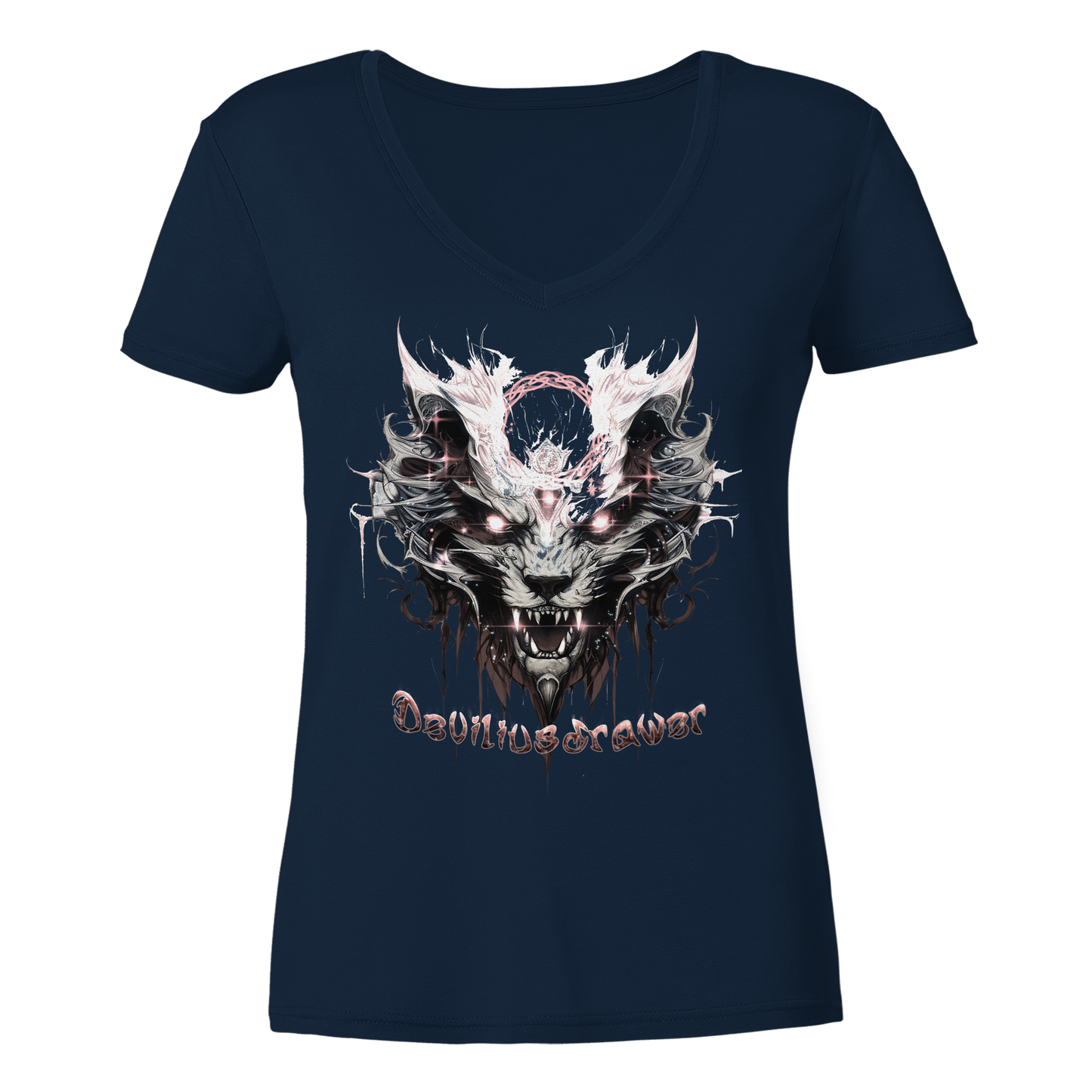Deviliusdrawer Demonic Glow Cat - Ladies V-Neck Shirt
