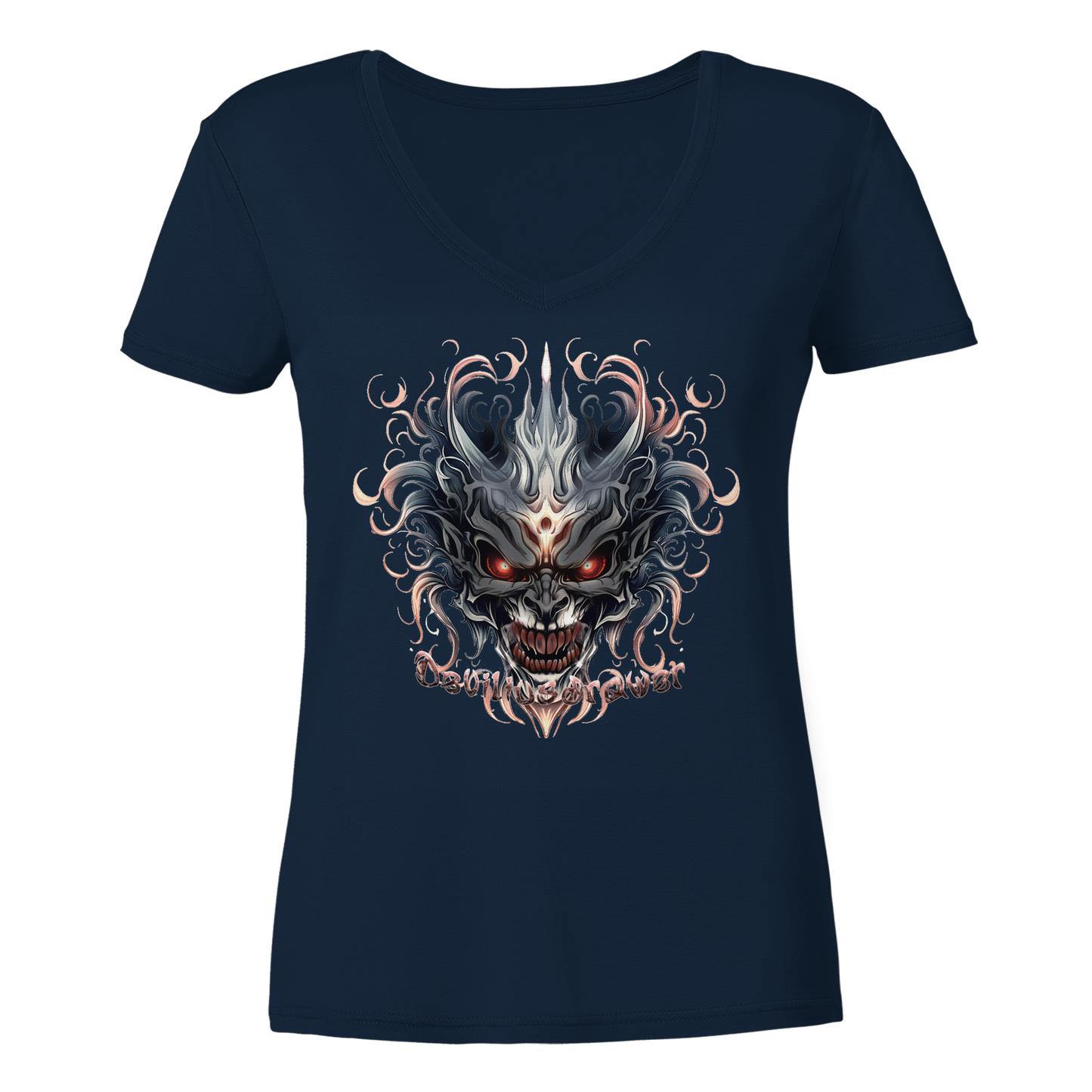Deviliusdrawer Demon Mask - Ladies V-Neck Shirt