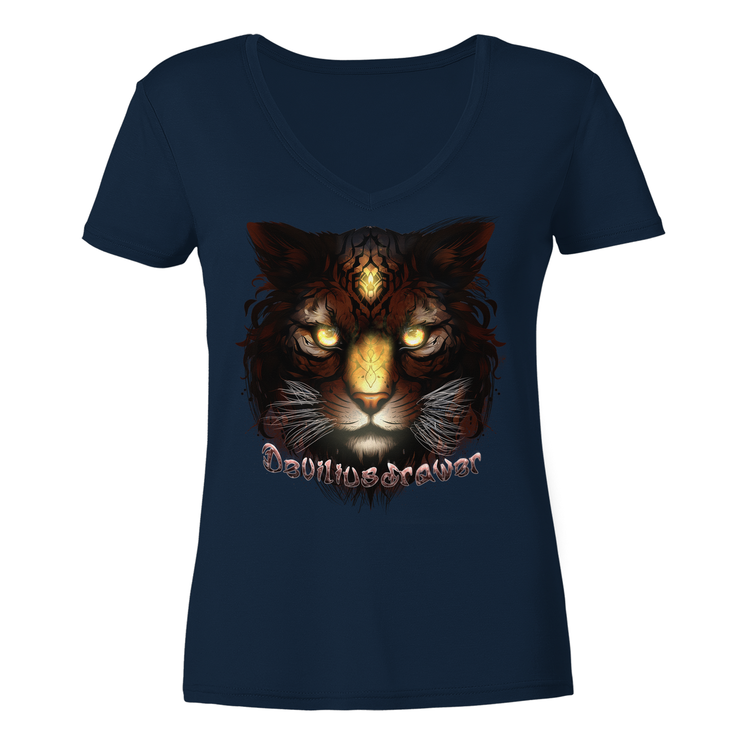 Deviliusdrawer Gold Tigercat - Ladies V-Neck Shirt