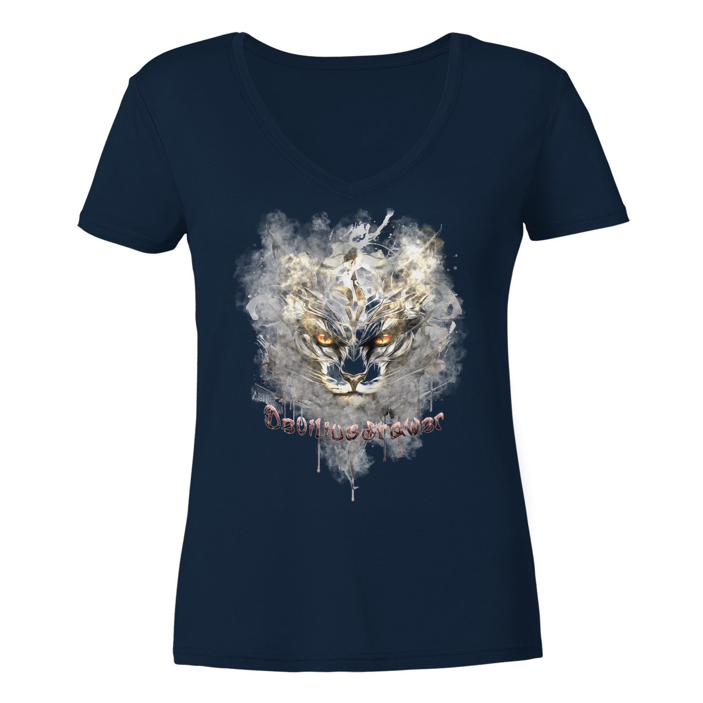Deviliusdrawer White Catgod - Ladies V-Neck Shirt