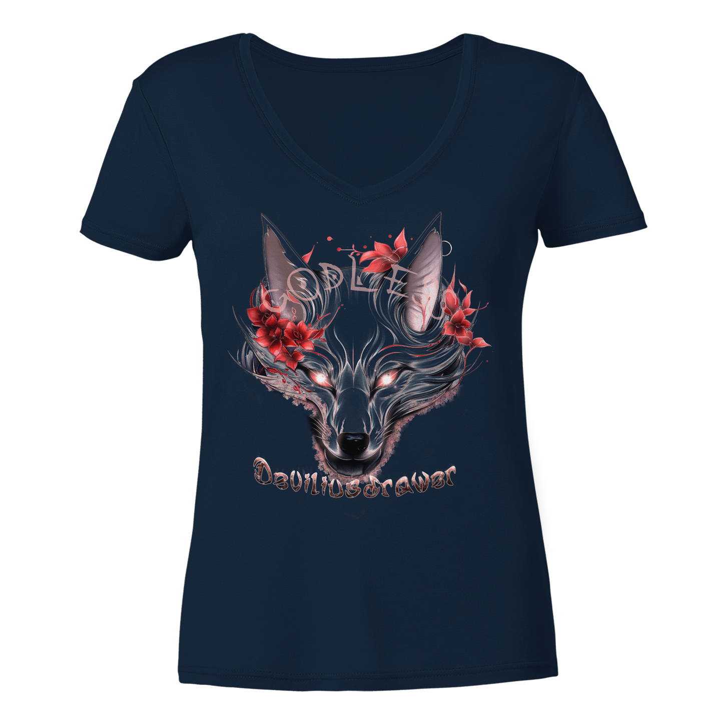 Deviliusdrawer Kitsune Wolf - Ladies V-Neck Shirt