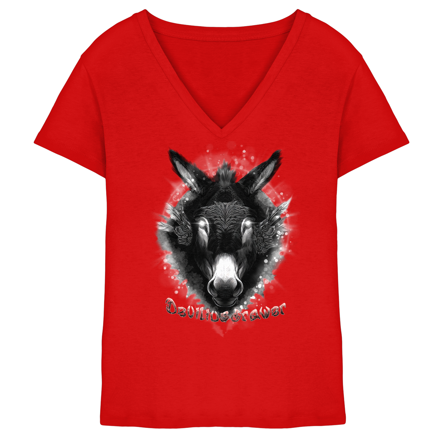 Deviliusdrawer Glowing Donkey - Ladies V-Neck Shirt