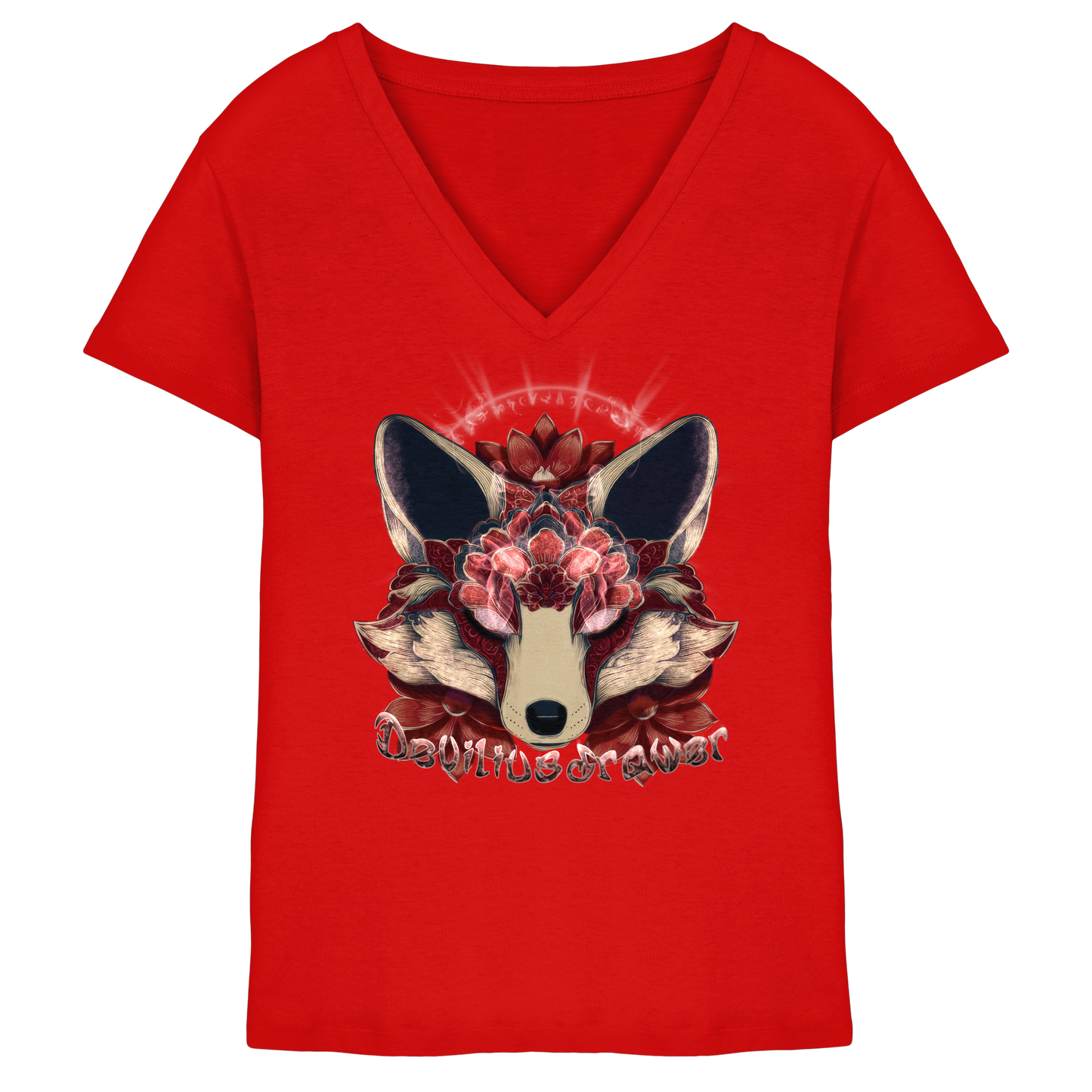 Deviliusdrawer Fire Kitsune - Ladies V-Neck Shirt