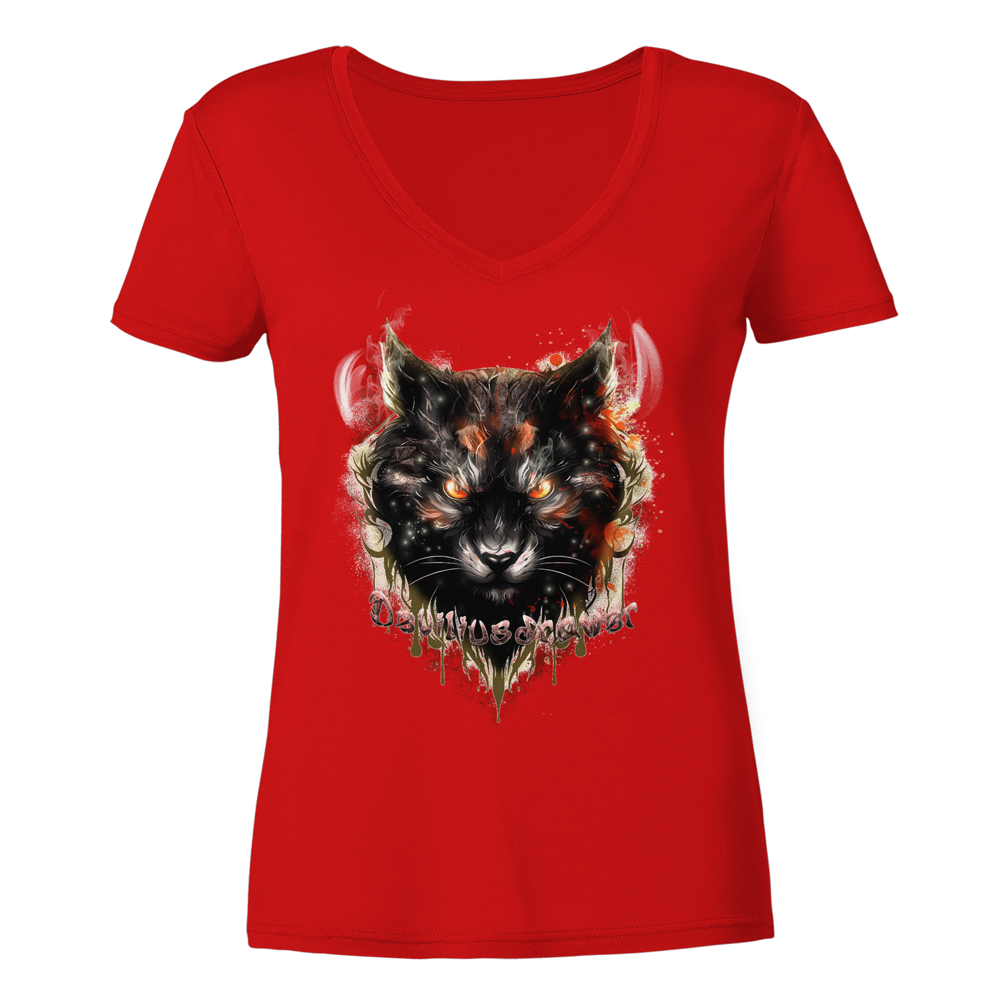 Deviliusdrawer Red Devil Cat - Ladies V-Neck Shirt