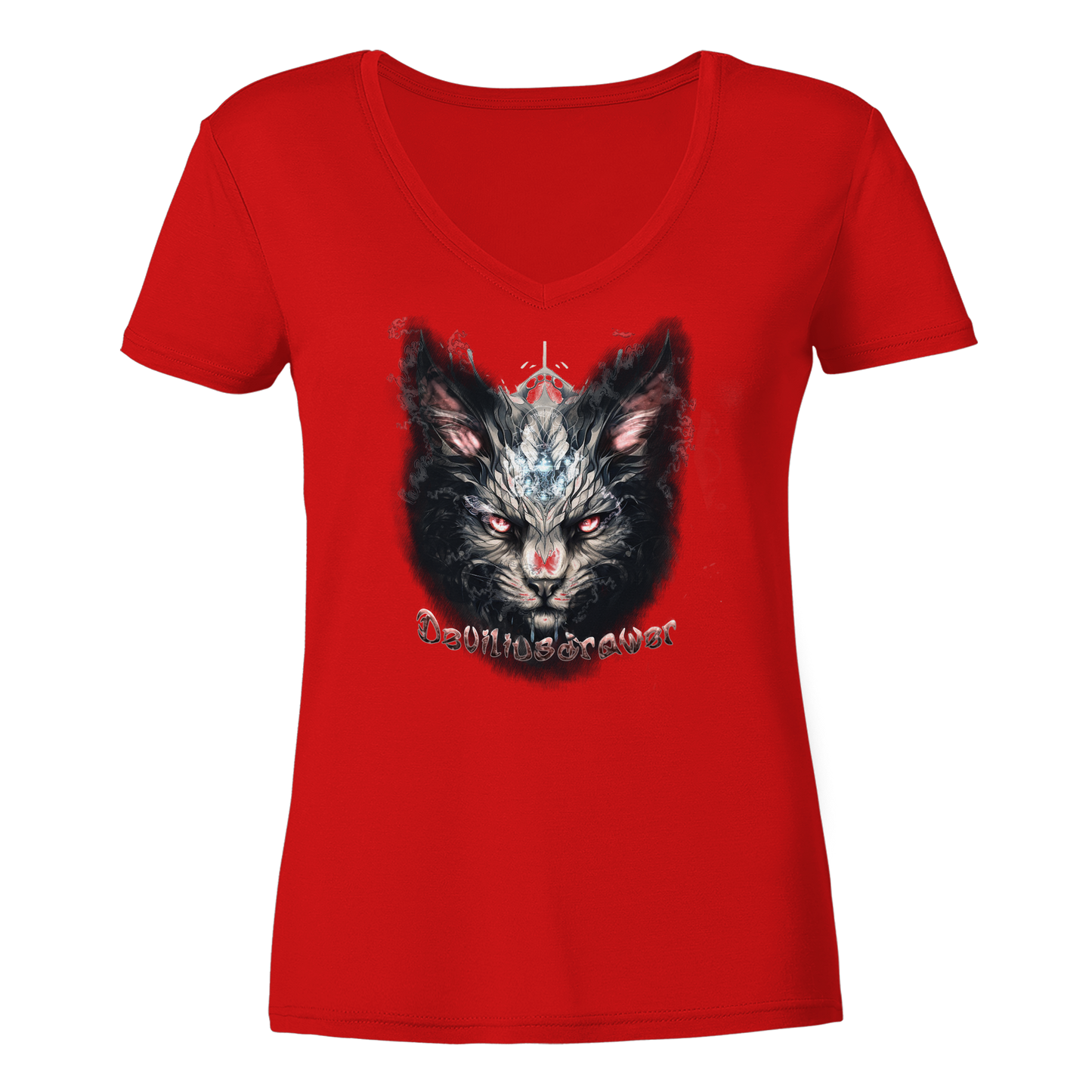Deviliusdrawer Myshtical Redeyed Cat - Ladies V-Neck Shirt