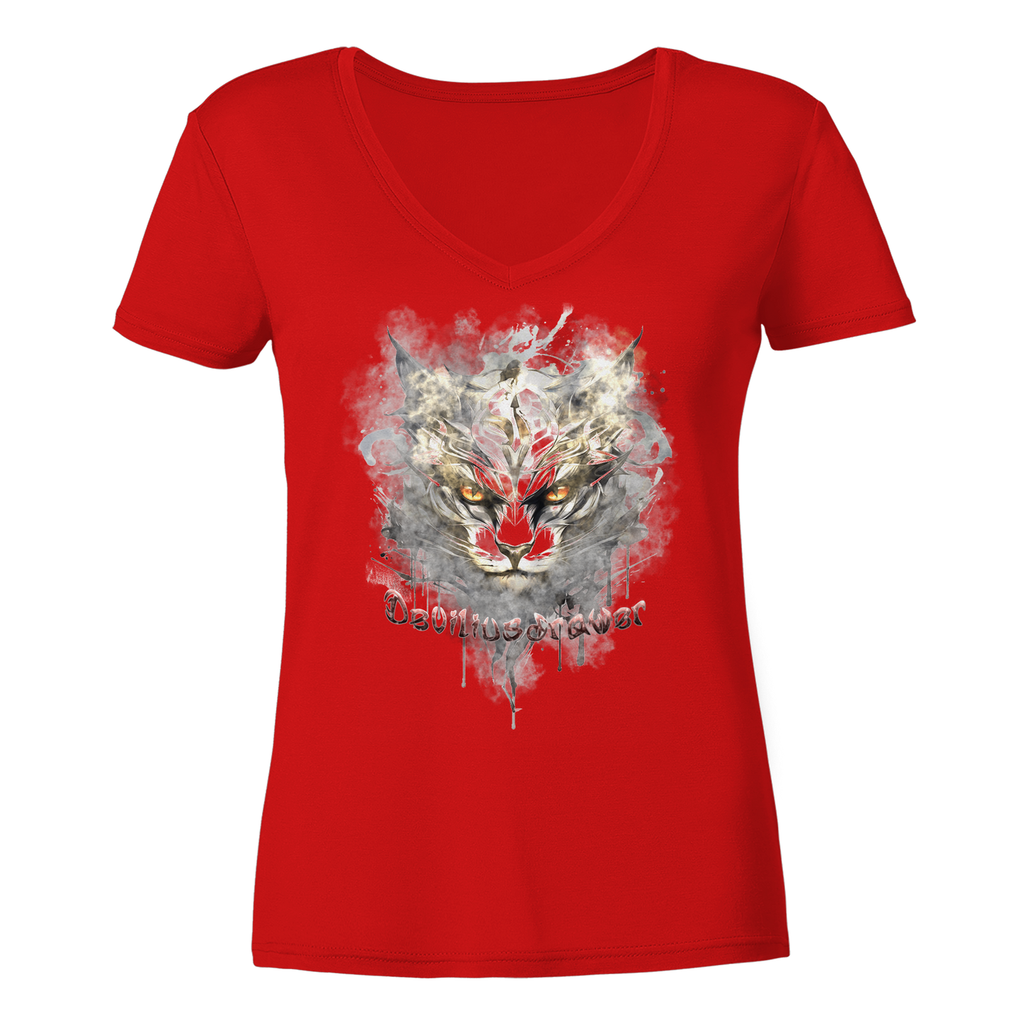 Deviliusdrawer White Catgod - Ladies V-Neck Shirt