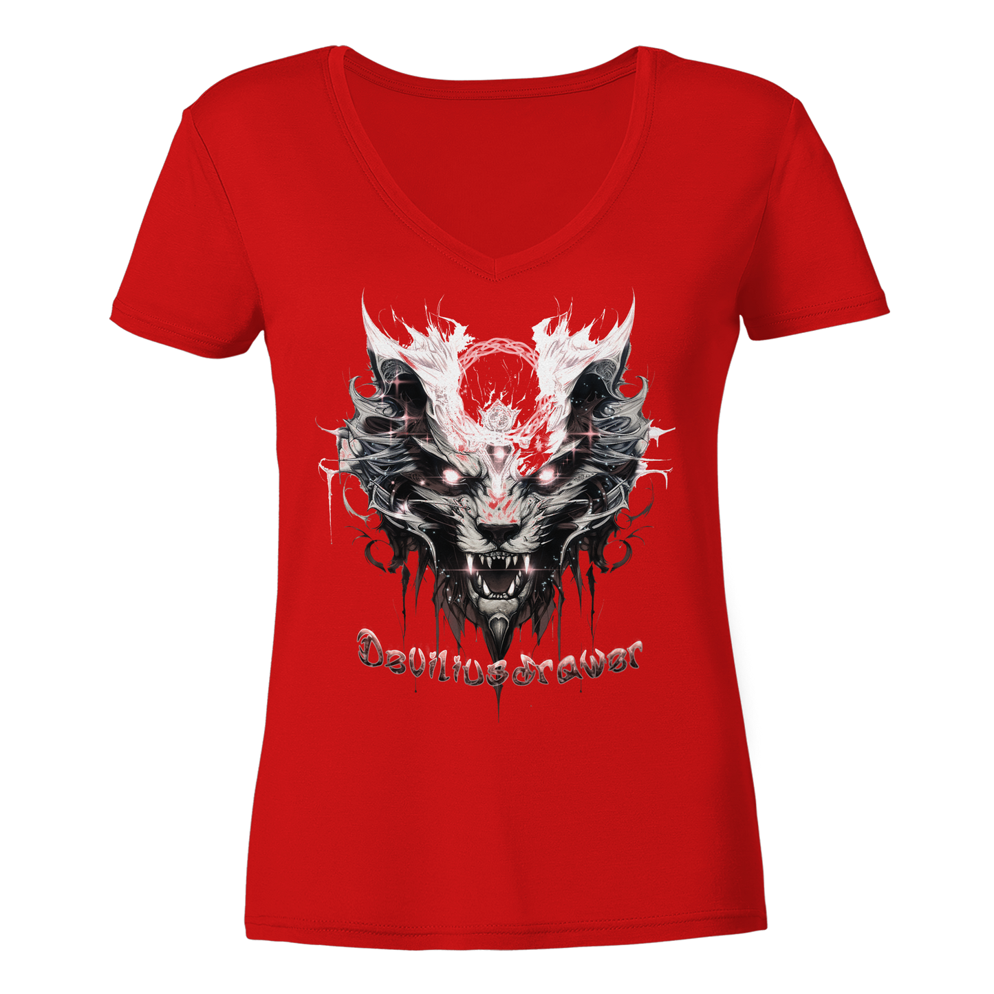 Deviliusdrawer Demonic Glow Cat - Ladies V-Neck Shirt