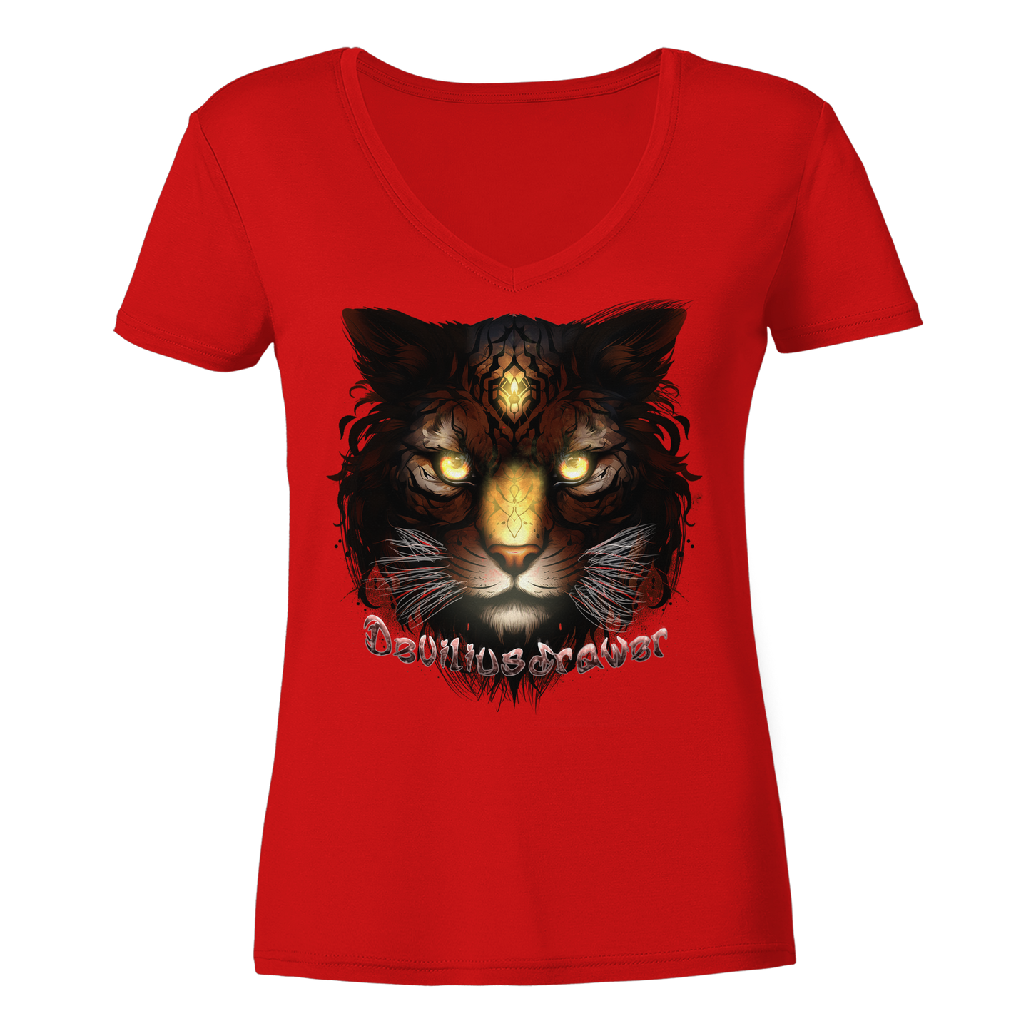 Deviliusdrawer Gold Tigercat - Ladies V-Neck Shirt
