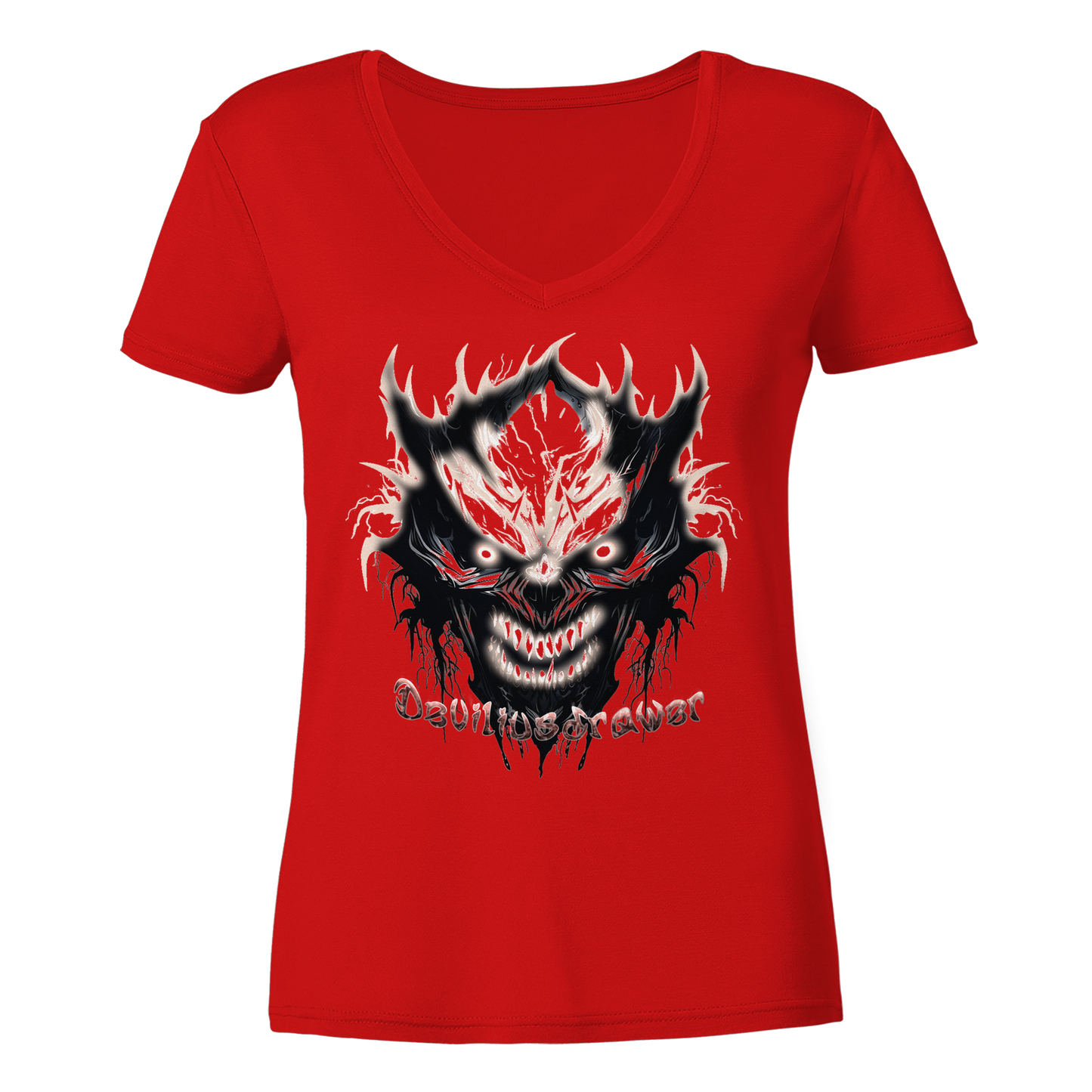 Deviliusdrawer Crazy Glow Devil - Ladies V-Neck Shirt