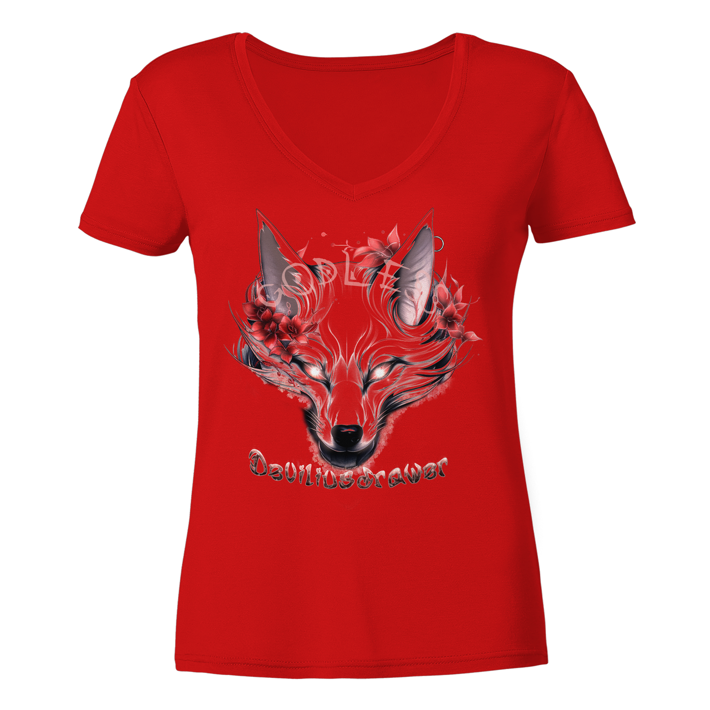 Deviliusdrawer Kitsune Wolf - Ladies V-Neck Shirt